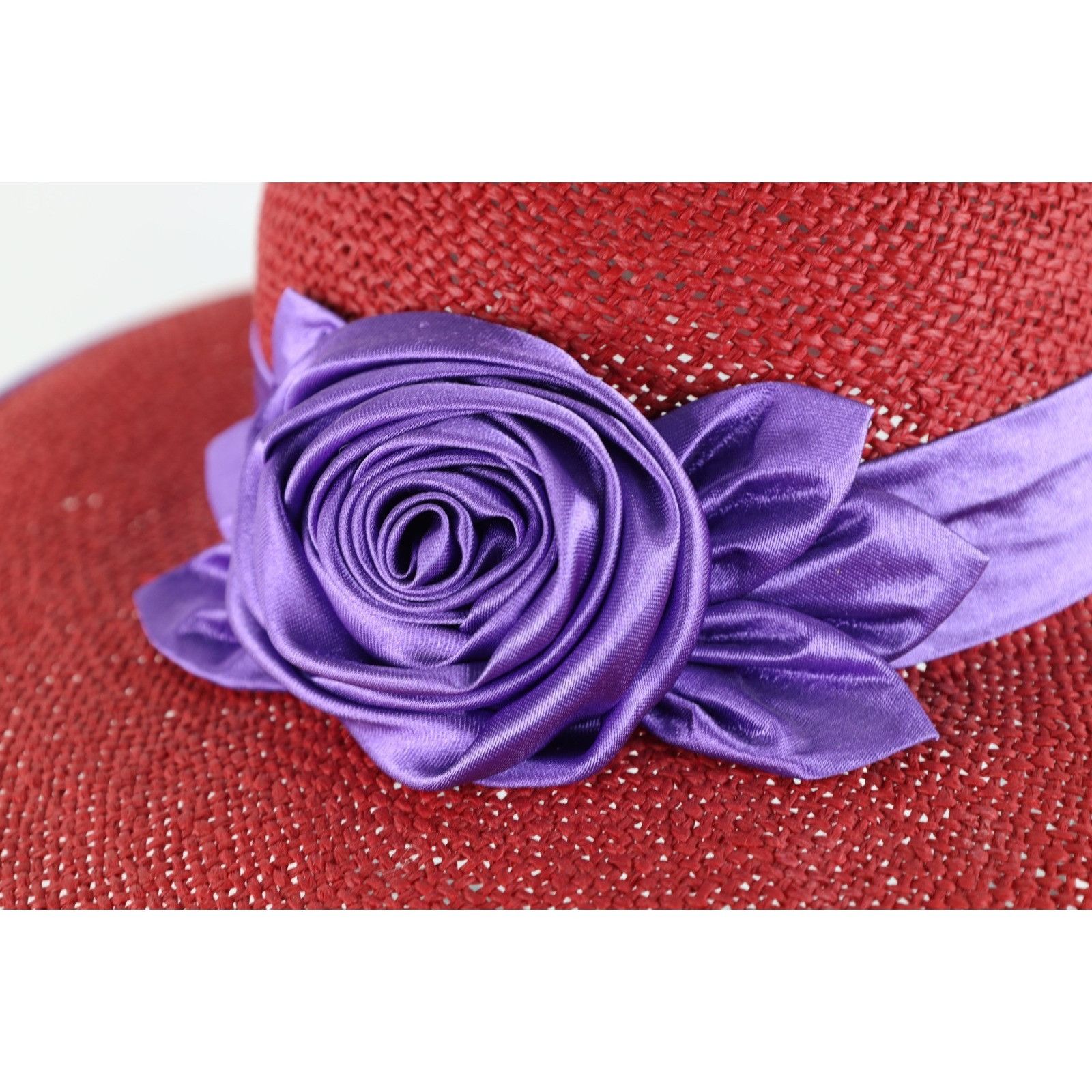 Vintage Vintage 90s Streetwear Satin Rose Flower Wide Brim Straw Hat Size ONE SIZE - 2 Thumbnail