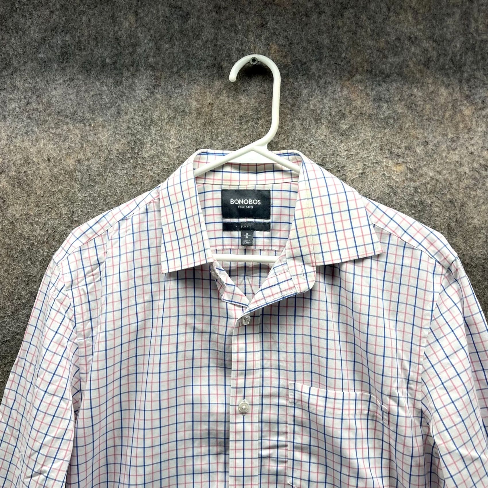 Bonobos Bonobos Shirt Mens 16/34 White Button-Down Wrinkle Preppy Dress Slim Windowpane Check Long Sleeve Button-Up Collared Size 42R - 5 Thumbnail