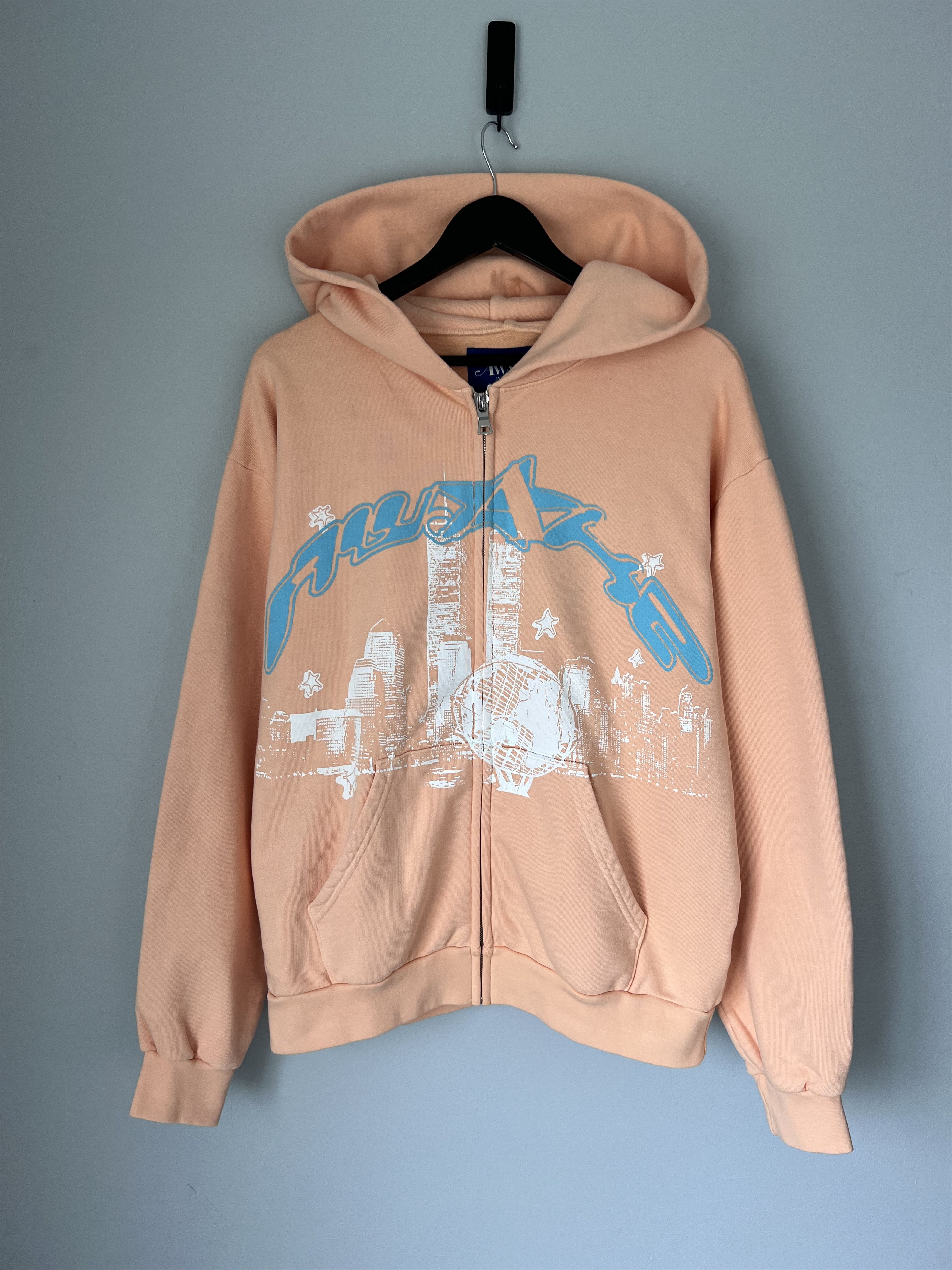 Awake NY Skyline Full Zip Hoodie in Peach