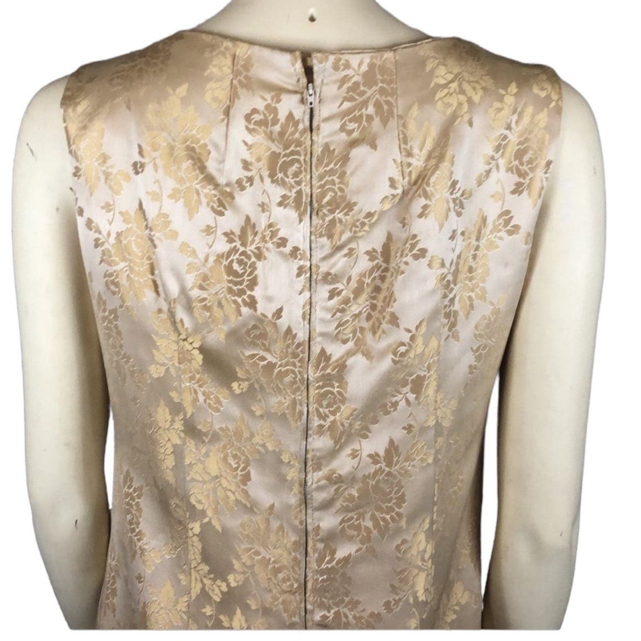 Vintage Vintage 1960s Gold Satin Damask sleeveless maxi Dress Large Size L / US 10 / IT 46 - 7 Thumbnail