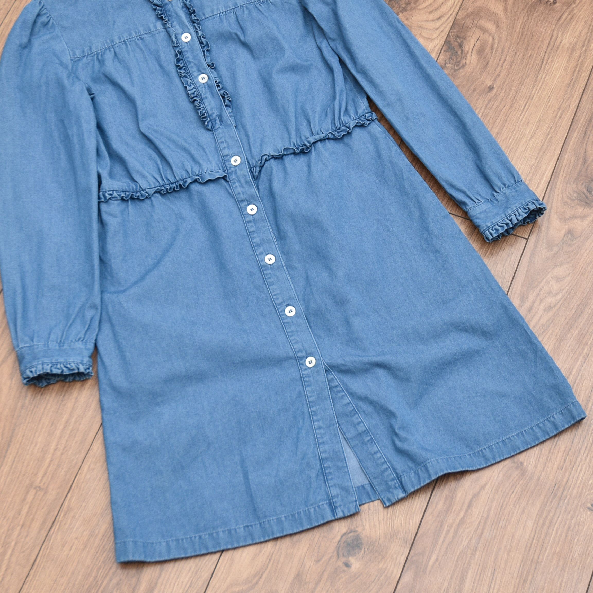 A.P.C. A.P.C. Hoshi Denim Shirt Dress Ruffle Collar Frill Detail Size S / US 4 / IT 40 - 7 Thumbnail