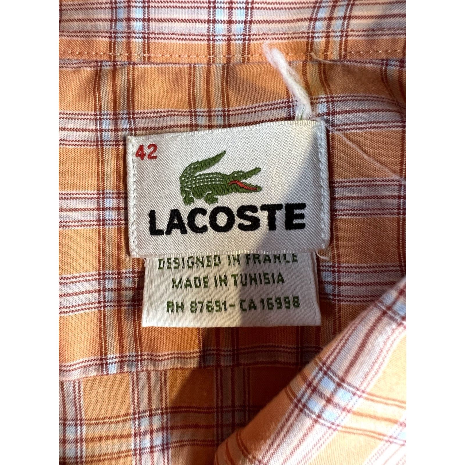 Lacoste VINTAGE Lacoste Shirt Men’s Large 42 Orange Plaid Button Up Cotton Long Sleeve READ Size US L / EU 52-54 / 3 - 5 Thumbnail