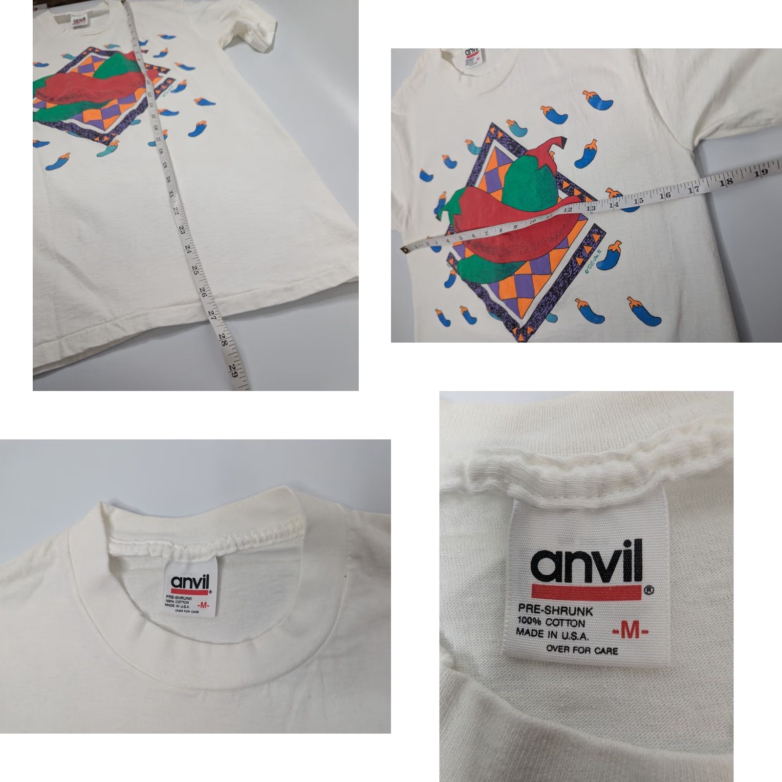 Anvil VINTAGE Anvil 90s T-Shirt Southwestern Chili Pepper Single Stitch White Size M Mens Size US M / EU 48-50 / 2 - 8 Thumbnail
