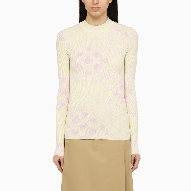 image of Burberry Check Pattern Wool Sweater in Pink, Women's (Size Small)