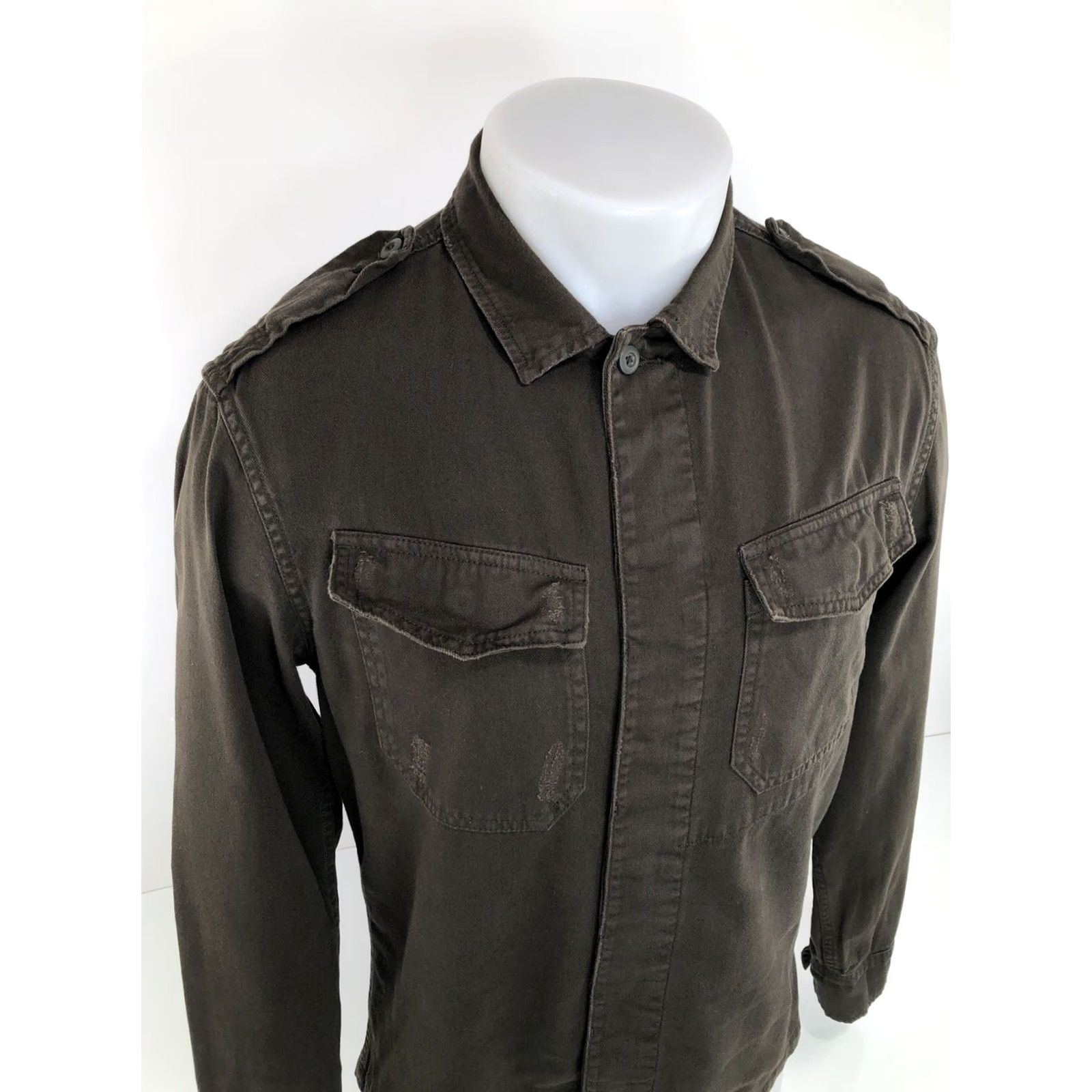 Allsaints All Saints Military Mens Md. Shirt LS Button-Up M Color Slightly Greenish Brown Size US M / EU 48-50 / 2 - 2 Thumbnail