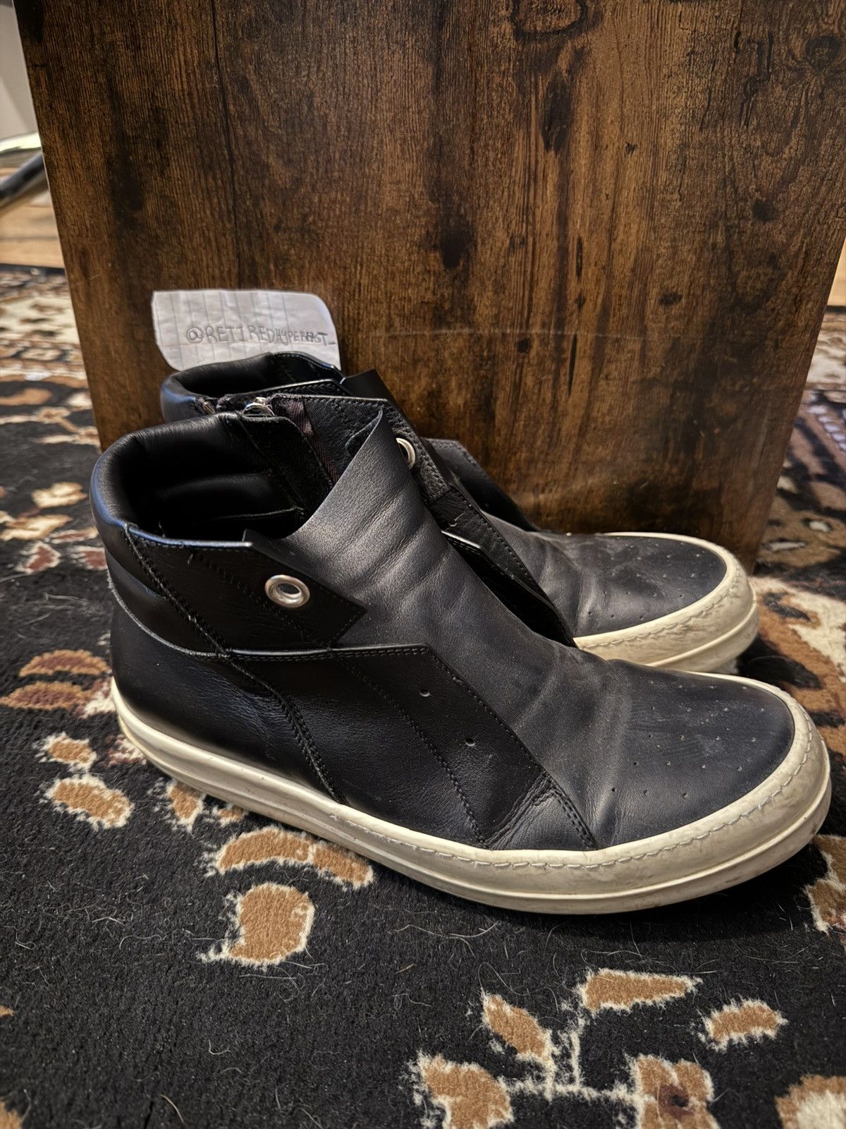 Rick Owens Rick Owens Black Leather High Top Sneakers Size 43 Size US 10 / EU 43 - 3 Thumbnail