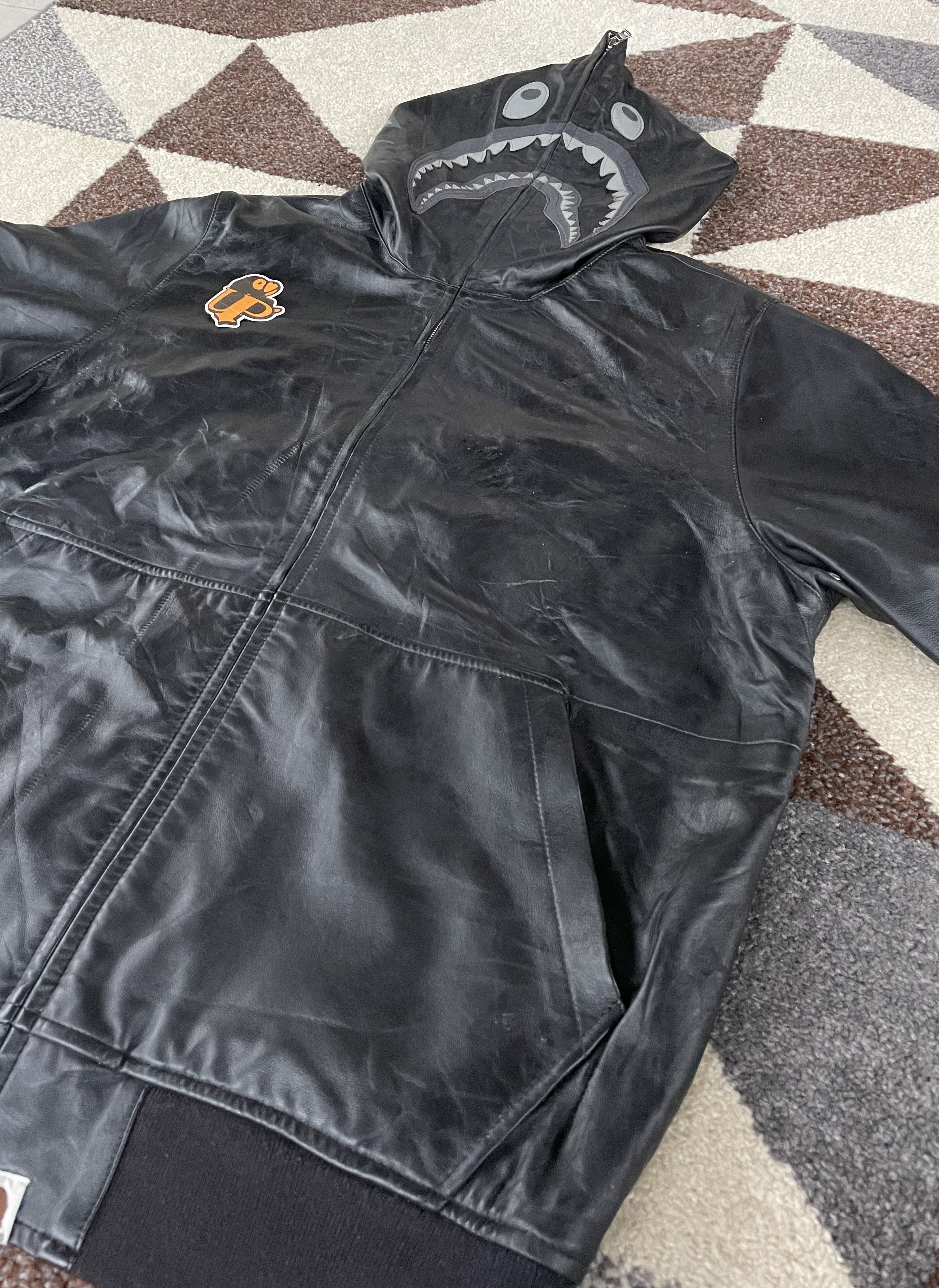Bape 2008 Bape Shark Leather Hoodie Size US XL / EU 56 / 4 - 6 Thumbnail