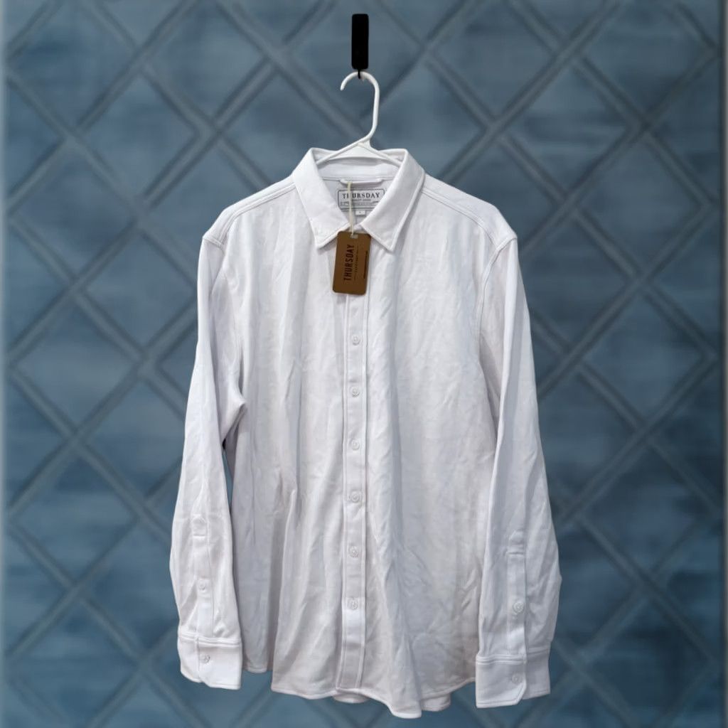 Vintage Thursday Men’s White Long Sleeve Athletic Fit Button Up Shirt Sz L Size US L / EU 52-54 / 3 - 1 Thumbnail