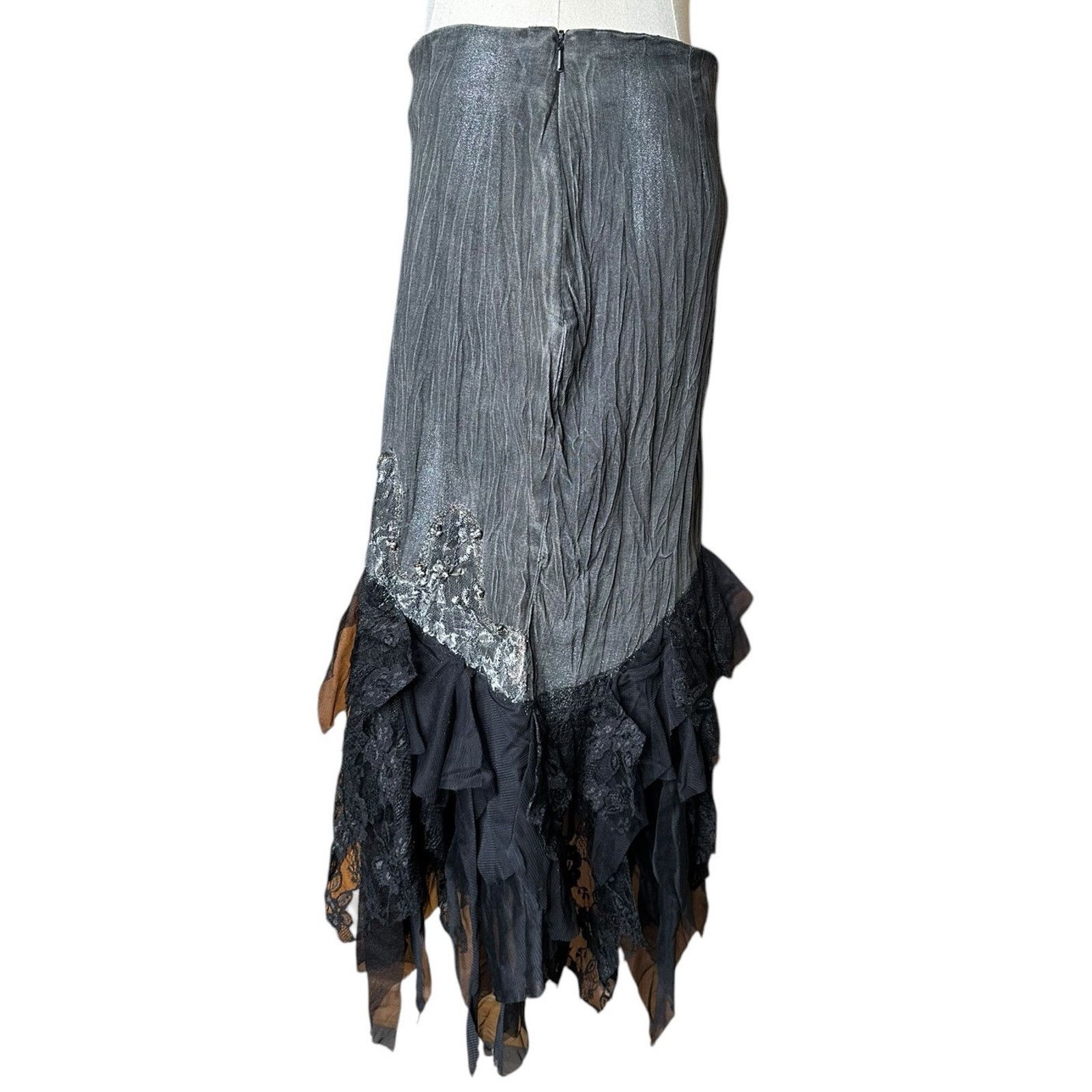 Other Chagall Gray Black Lace Ruffle Bead Sequin Embellished Skirt Size 28" / US 6 / IT 42 - 4 Thumbnail