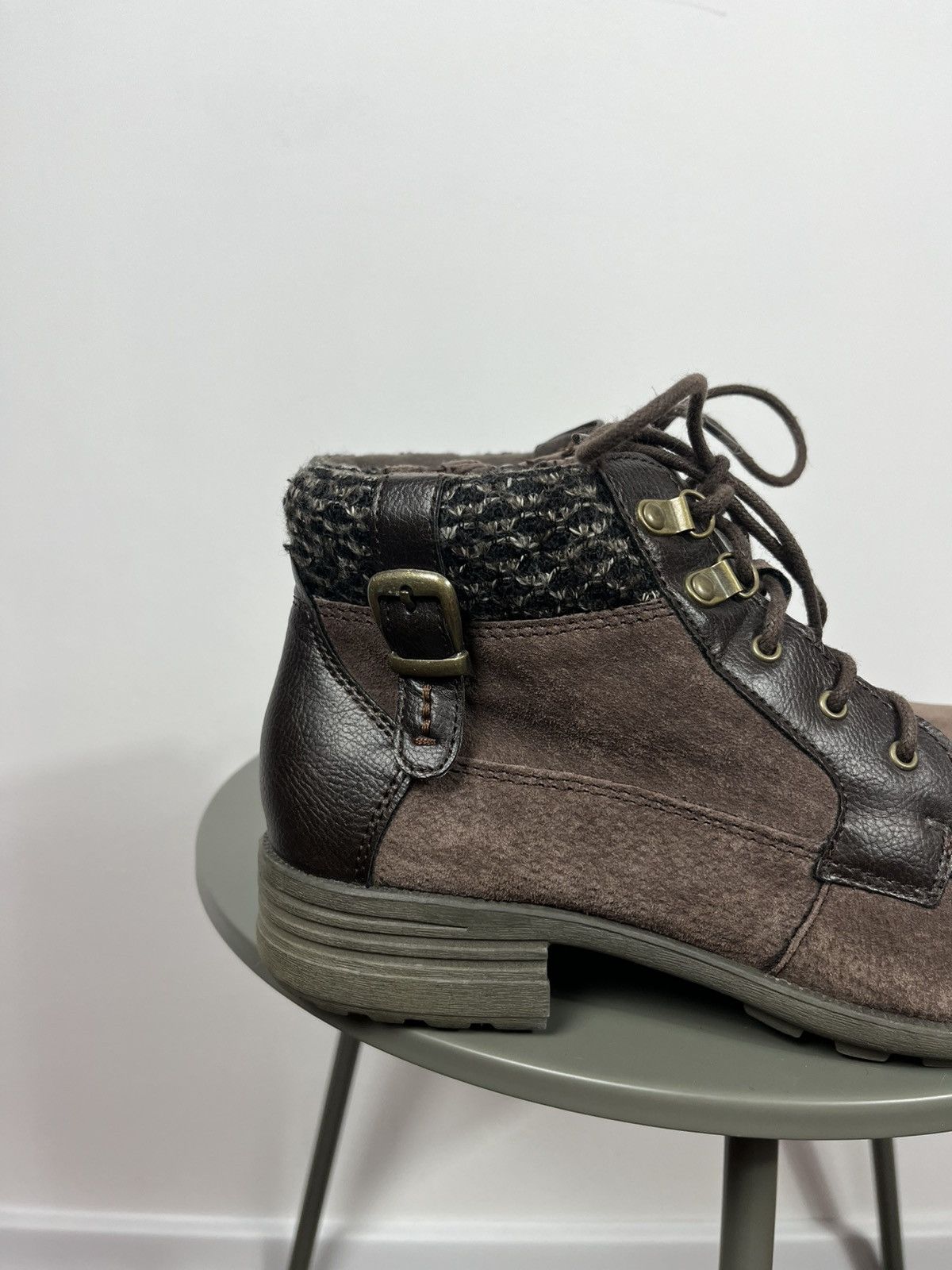 Other Earth Spirit Brown Suede Boots Knit Cuff Lace Up Size EU 41 Size US 10 / IT 40 - 3 Thumbnail