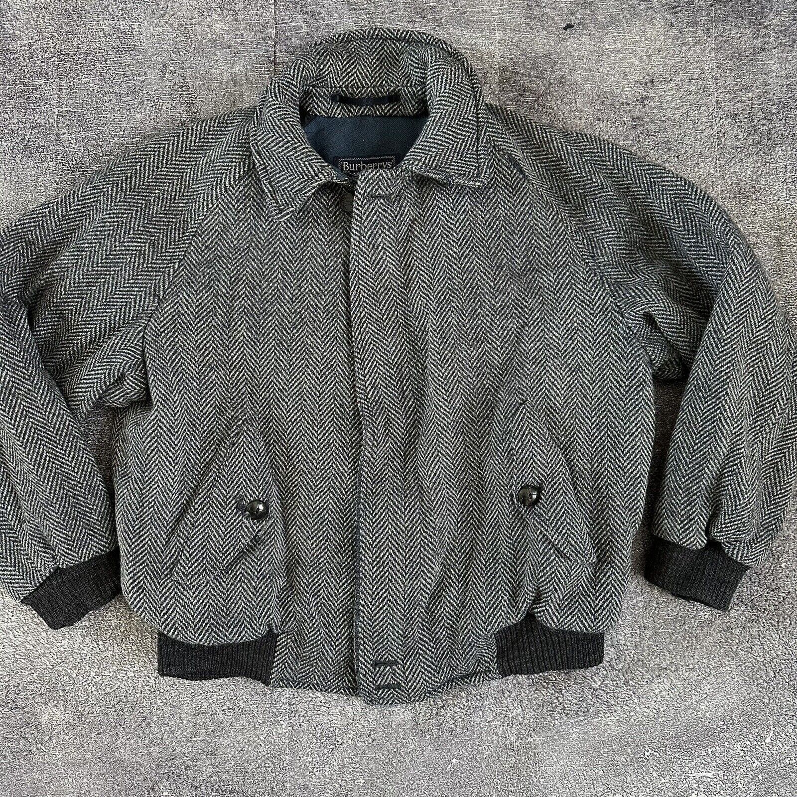image of Vintage 60's Burberry Navy Tweed Bomber Coat Jacket Size 43R in Blue, Men's