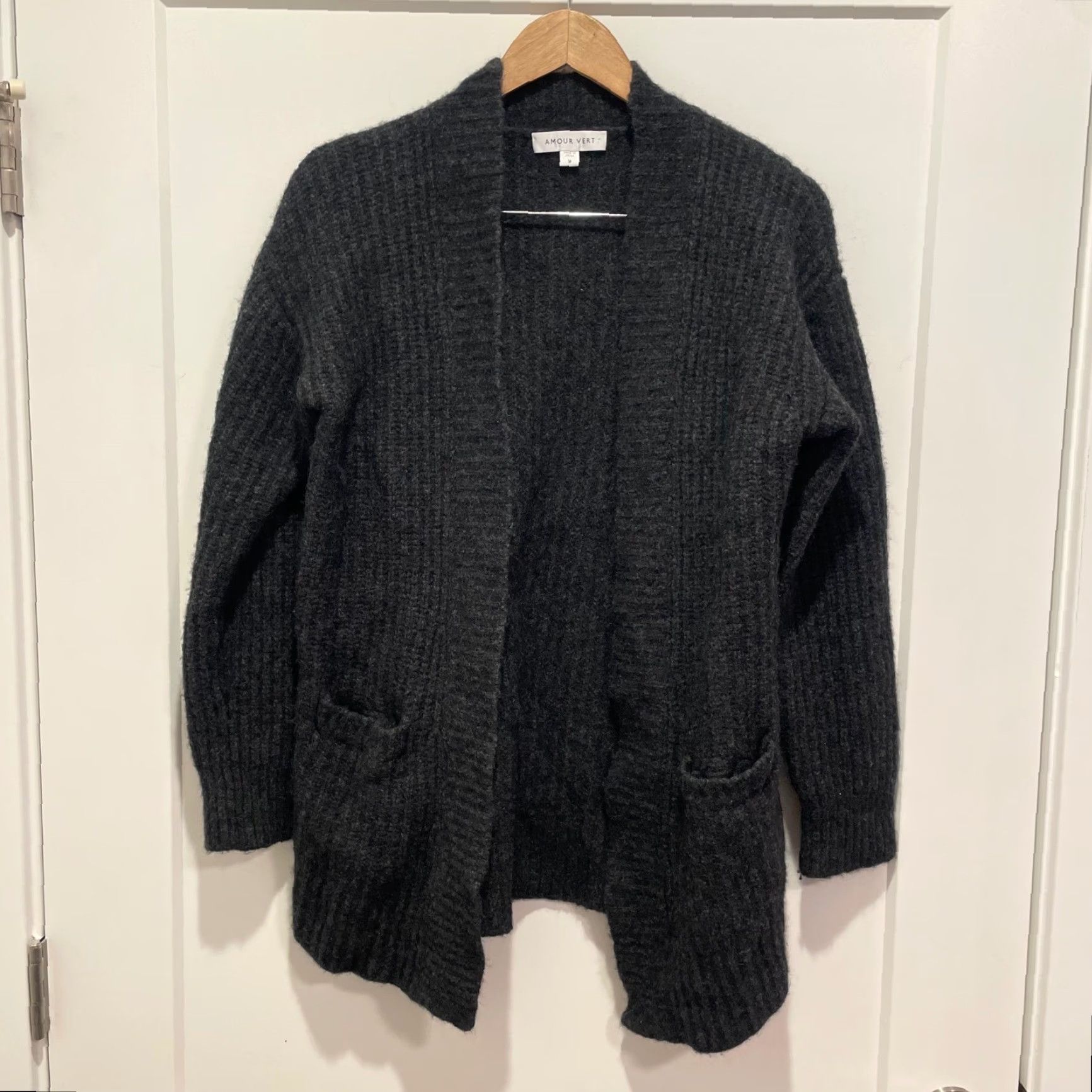 Vintage Amour Vert Cardigan Women Gray Open Front Knit Wool Blend Ribbed Size M Size M / US 6-8 / IT 42-44 - 2 Thumbnail