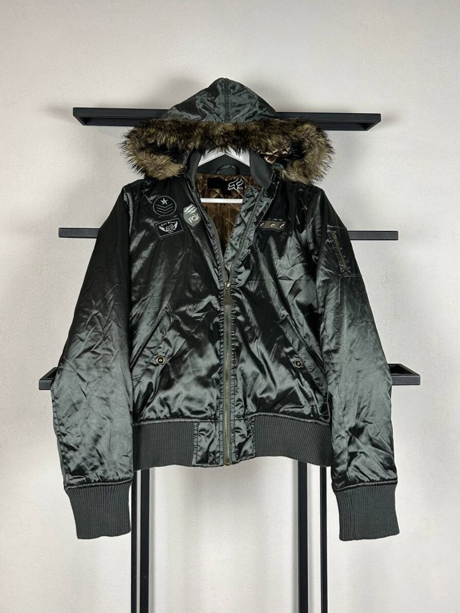 Fox Racing Fur Trim Bomber Jacket Y2K Military Patch Nylon Black Size US M / EU 48-50 / 2 - 1 Thumbnail