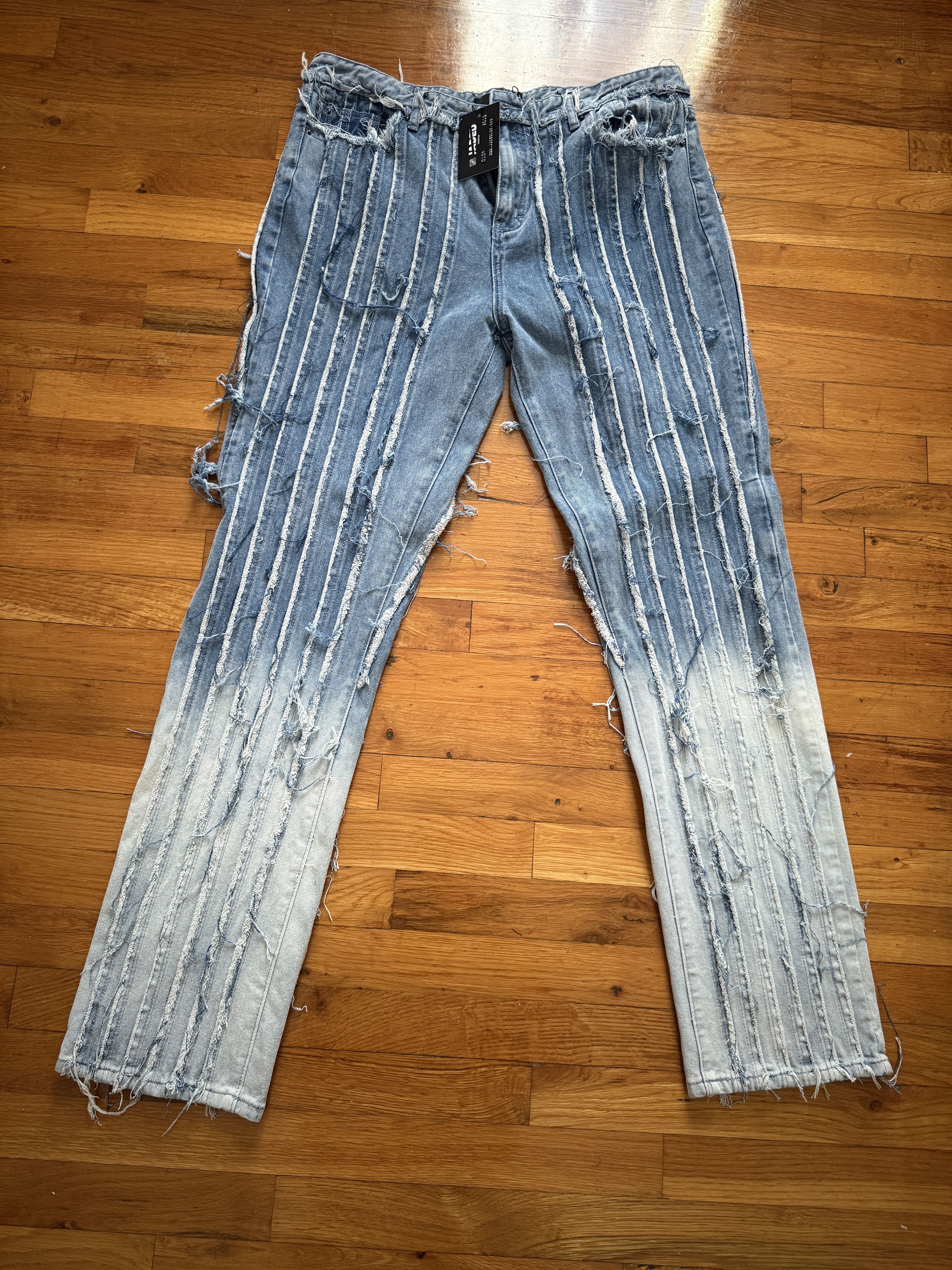 Jaded London Faded Blue Frayed Panelled Straight Leg Jeans Size US 36 / EU 52 - 1 Thumbnail