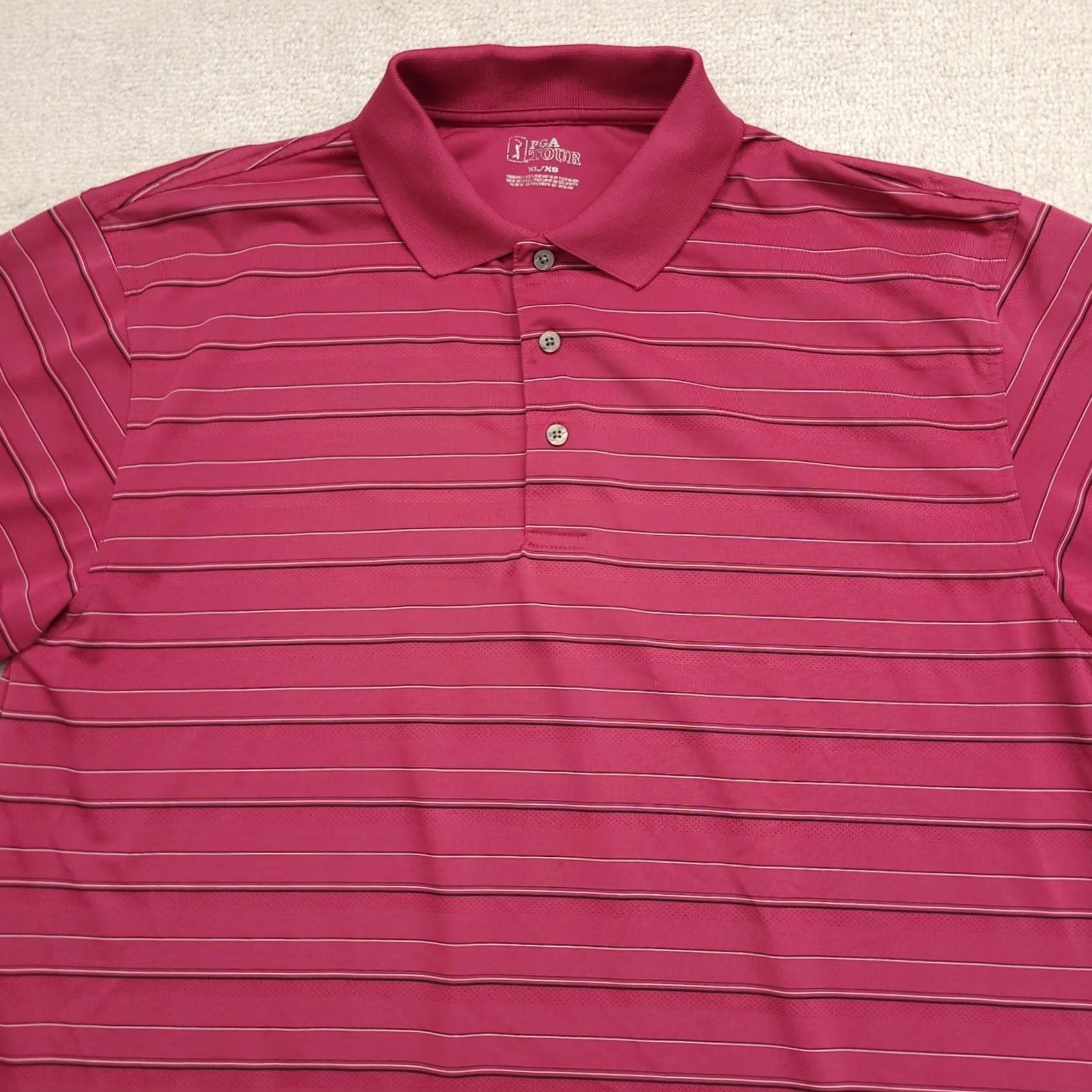 PGA Tour PGA TOUR Mens XL Pink Striped Short Sleeve 1/4 Button Golf Polo Shirt Size US XL / EU 56 / 4 - 6 Thumbnail