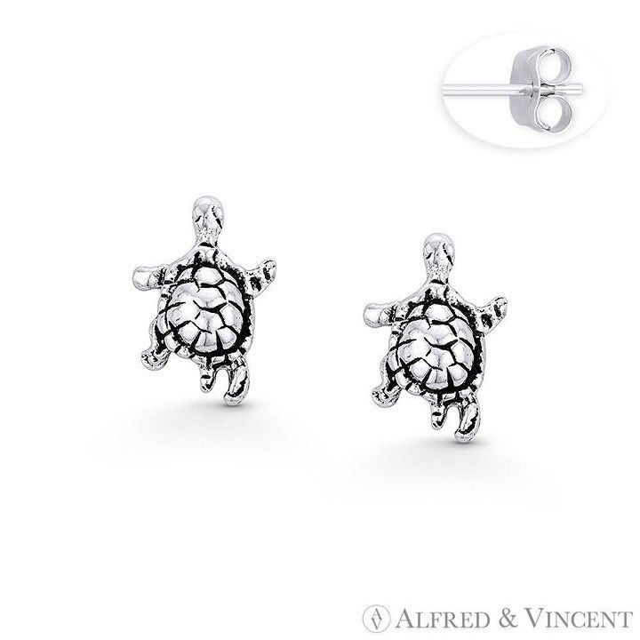 Other Sea Turtle Stud Earrings in Oxidized .925 Sterling Silver Size ONE SIZE - 1 Preview