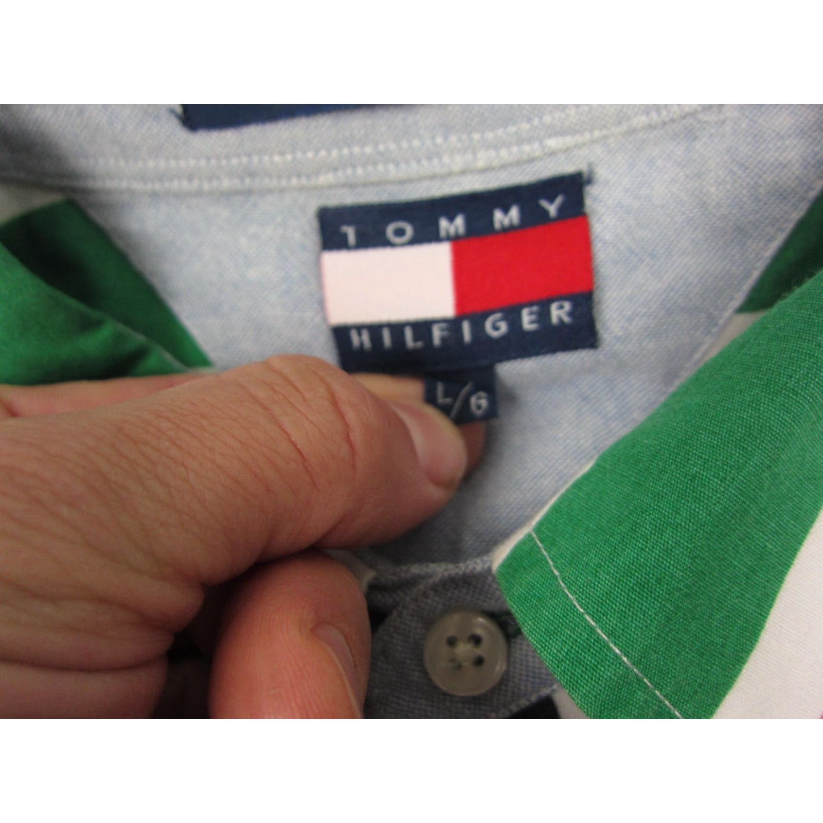 Tommy Hilfiger VINTAGE Tommy Hilfiger Shirt Mens Shirt Striped Button-Up 90s Green White Pink L Short Sleeve Collared Button-Down Casual 80s 90s Preppy Size US L / EU 52-54 / 3 - 6 Thumbnail