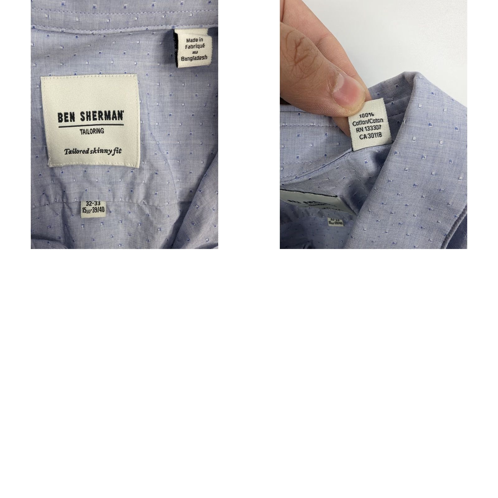 Ben Sherman Ben Sherman Dress Shirt Tailored Skinny Blue Dots Button-Down 15.5 39/40 Cotton Mens Regular Long Sleeve Collar-Down Spread Cuff Blue Size 15.5 Size 42R - 8 Thumbnail