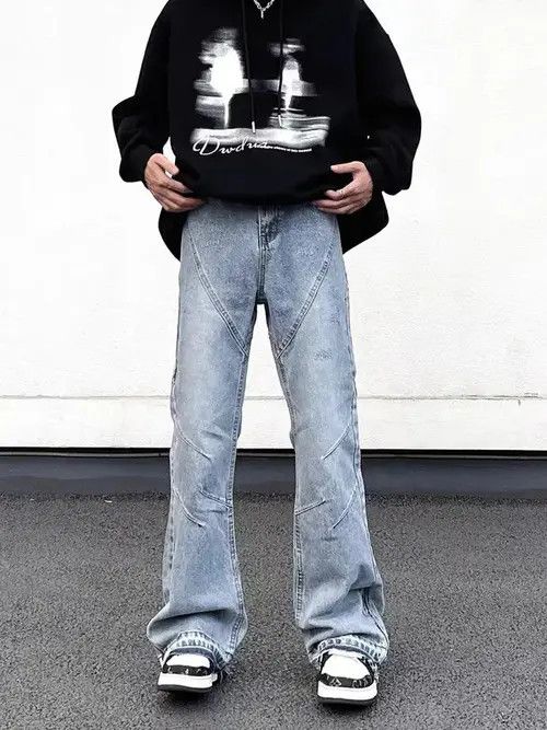 Japanese Brand × Jean Street water washing irregularly bright line wide -leg jeans Size US 32 / EU 48 - 3 Thumbnail