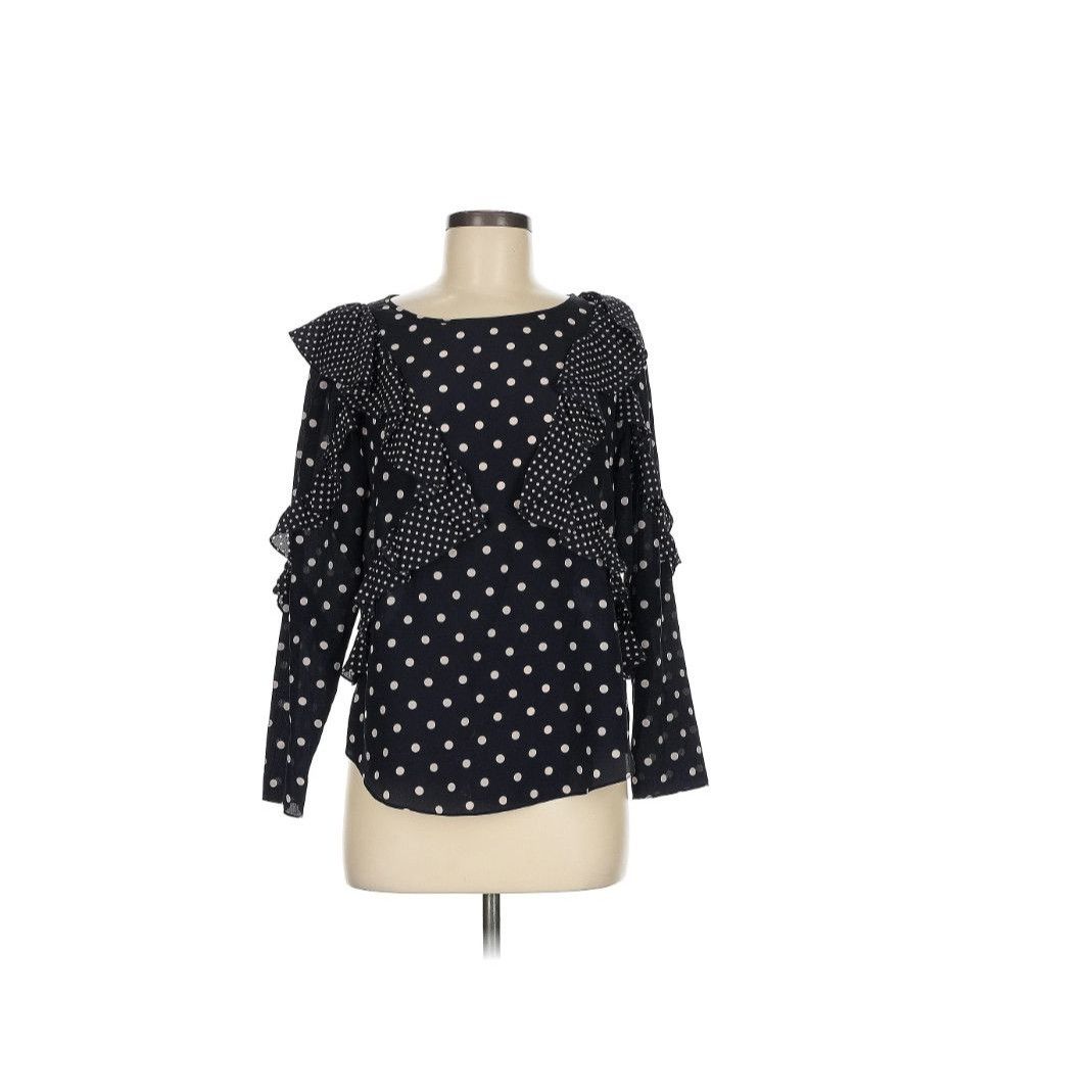 Designer Rebecca Taylor Silk Dot Print Ruffle Top Blouse Size M / US 6-8 / IT 42-44 - 2 Thumbnail