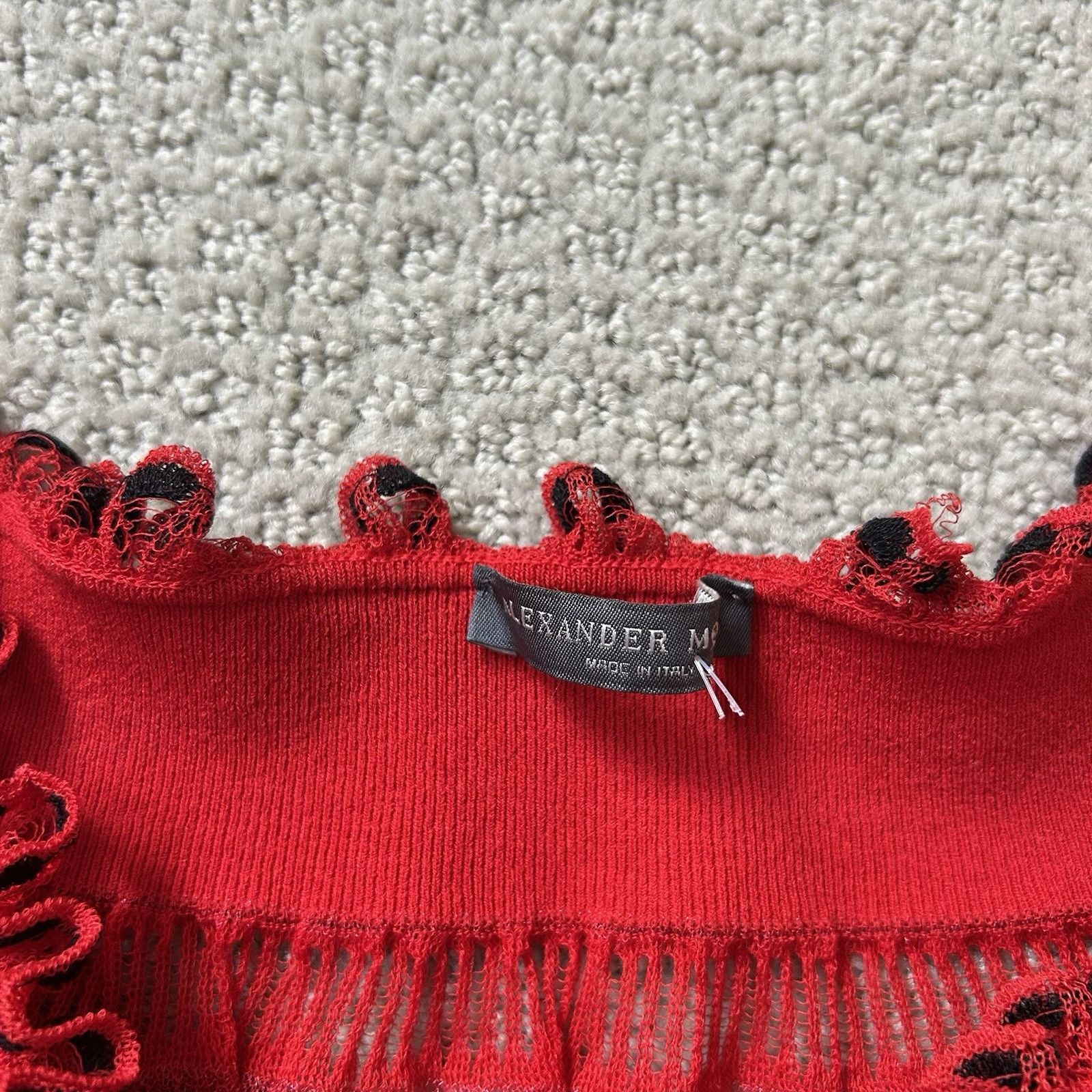 Alexander McQueen Alexander McQueen Vintage 90s Red Off The Shoulder Sheer Lac Size S / US 4 / IT 40 - 13 Thumbnail