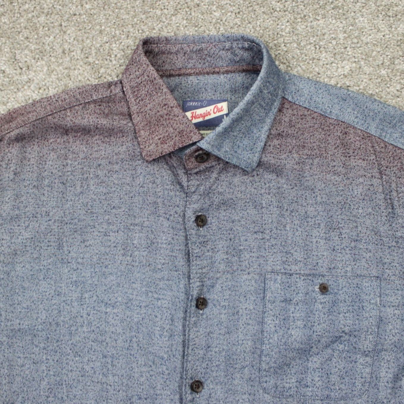 johnnie-O johnnie-O Shirt Adult Medium Red/Blue Roscoe Dip Dye Cotton L/S Button Up Size US M / EU 48-50 / 2 - 5 Thumbnail