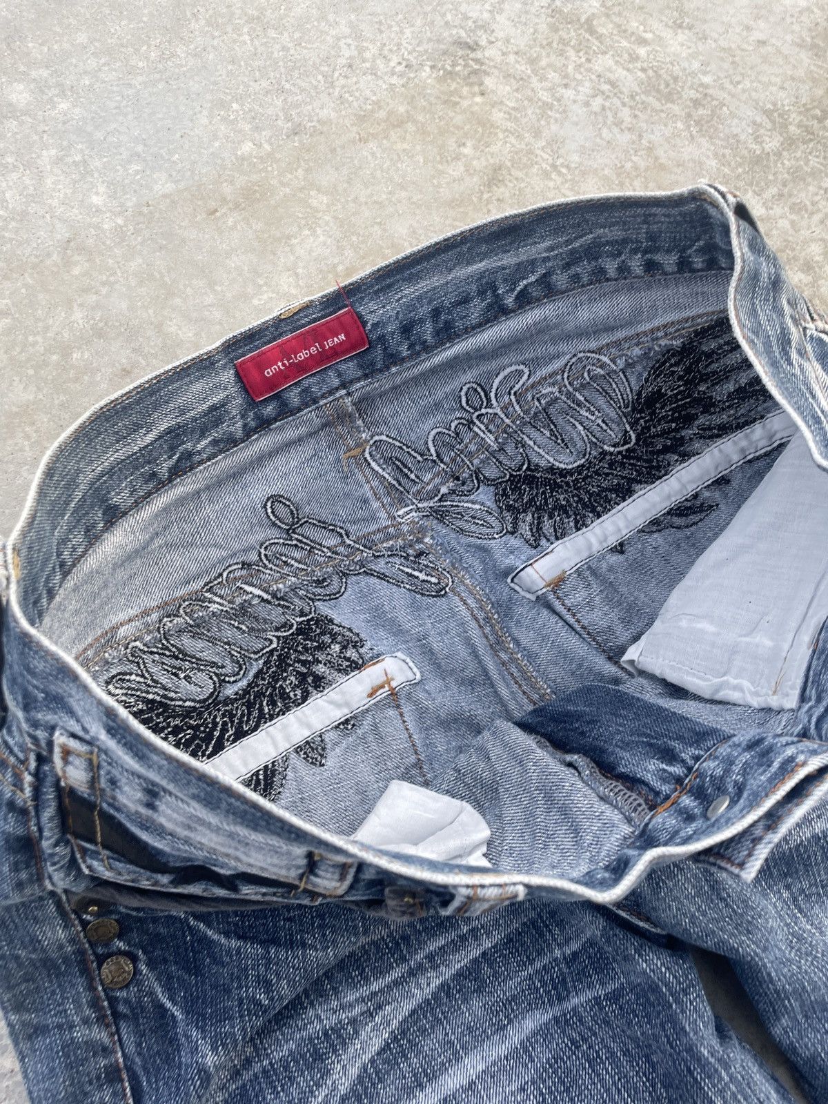 2000s JAPANESE ANTI-LABEL JEANS WING EMBROIDERY PUNK ARCHIVE