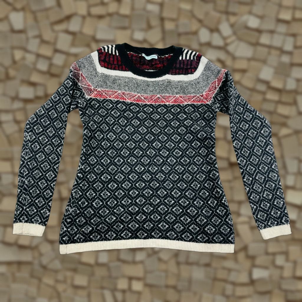 Vintage Maurices Sweater Women's Medium Black Geometric Pullover Crewneck WoolBlend Size M / US 6-8 / IT 42-44 - 1 Thumbnail