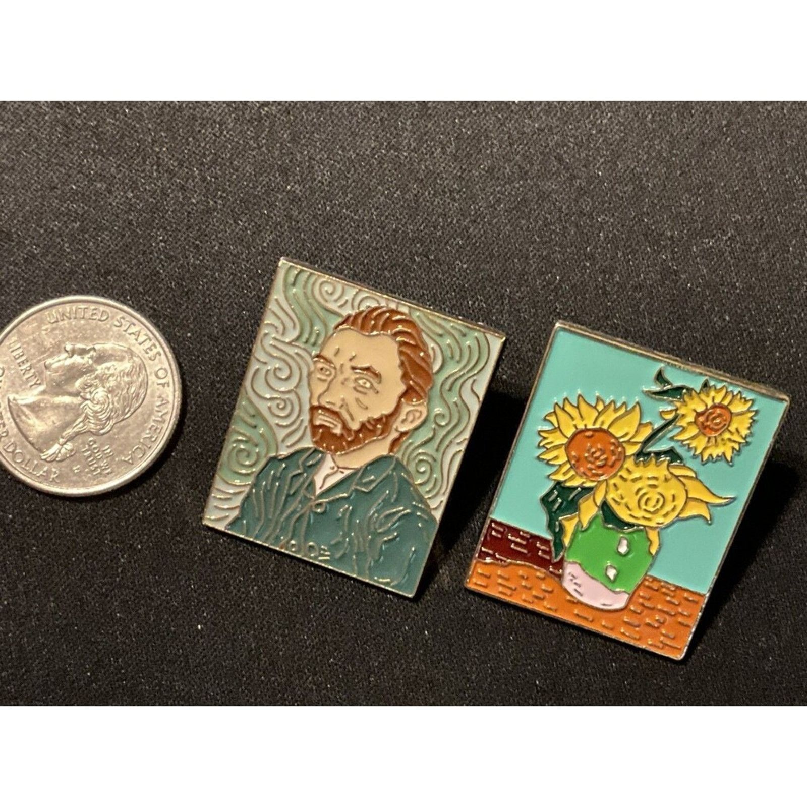 Other 2 Van Gogh Enamel Pins. Portrait & Sunflowers Textured Size ONE SIZE - 3 Thumbnail