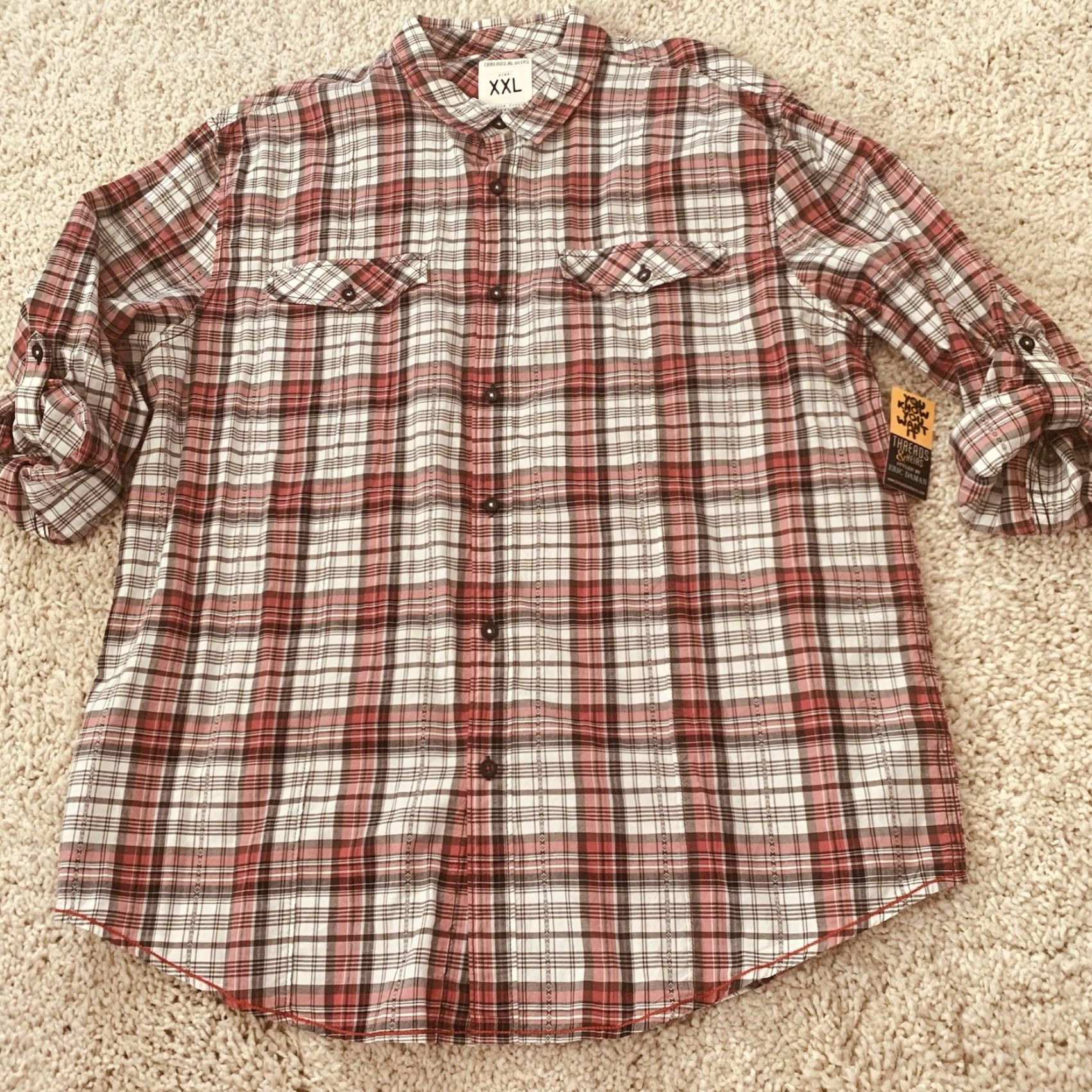 Vintage Threads & Heirs Shirt Mens XXL Button-Up Plaid 100% Cotton Red Long Sleeve Casual Vintage? No — (omit) Size US XXL / EU 58 / 5 - 7 Thumbnail