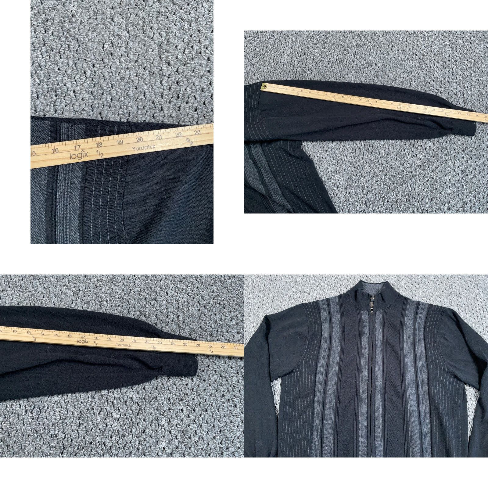 Vintage Retro Textured Geometric Zip Up Sweater Adult XL Black Gray Striped Mock Neck Size US XL / EU 56 / 4 - 8 Thumbnail