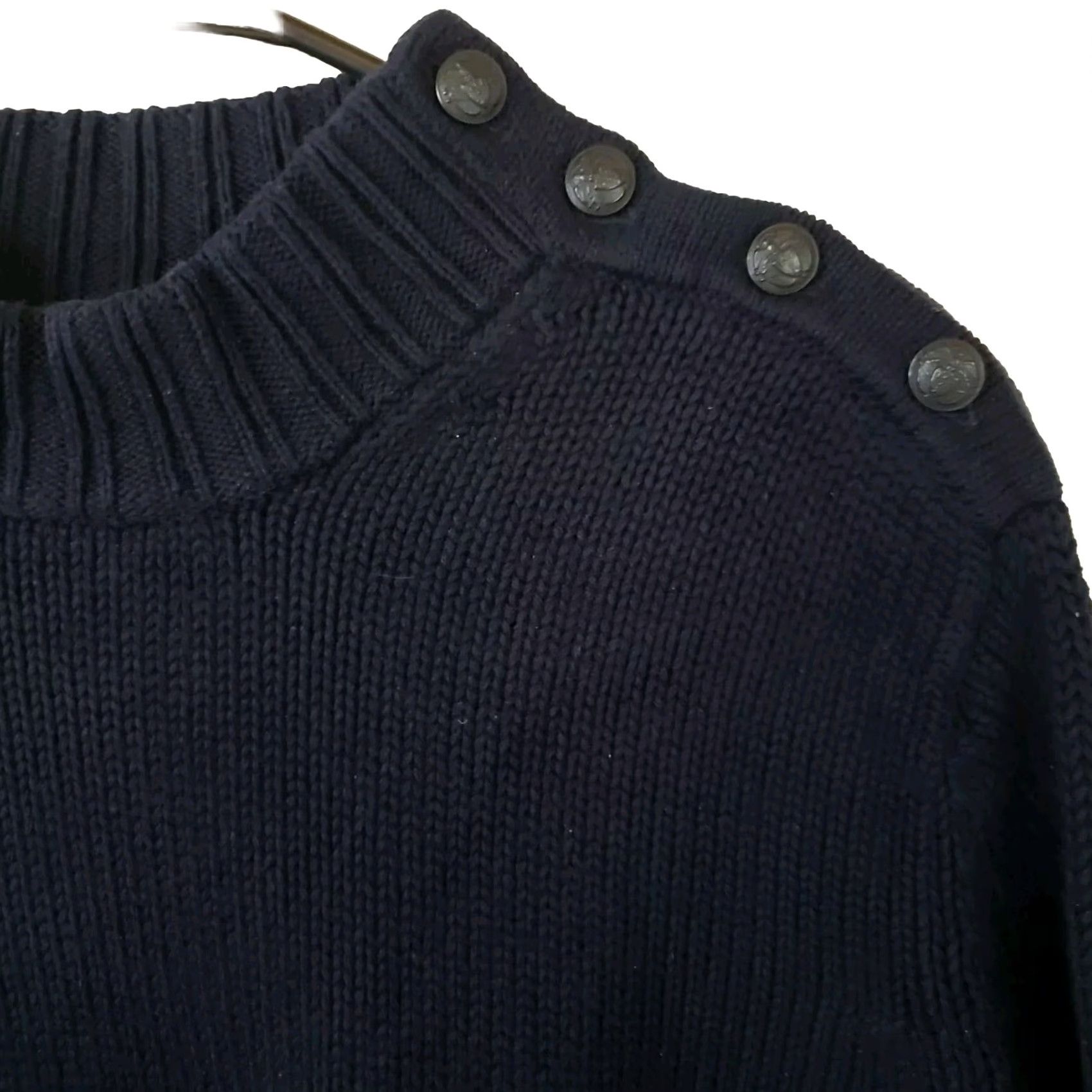 Ralph Lauren Lauren Ralph Lauren Women's L Black Cotton Sweater Shoulder Button Mock Neck Long Sleeve Raglan Pullover Knit Casual Workwear - Mens? Size L / US 10 / IT 46 - 4 Thumbnail