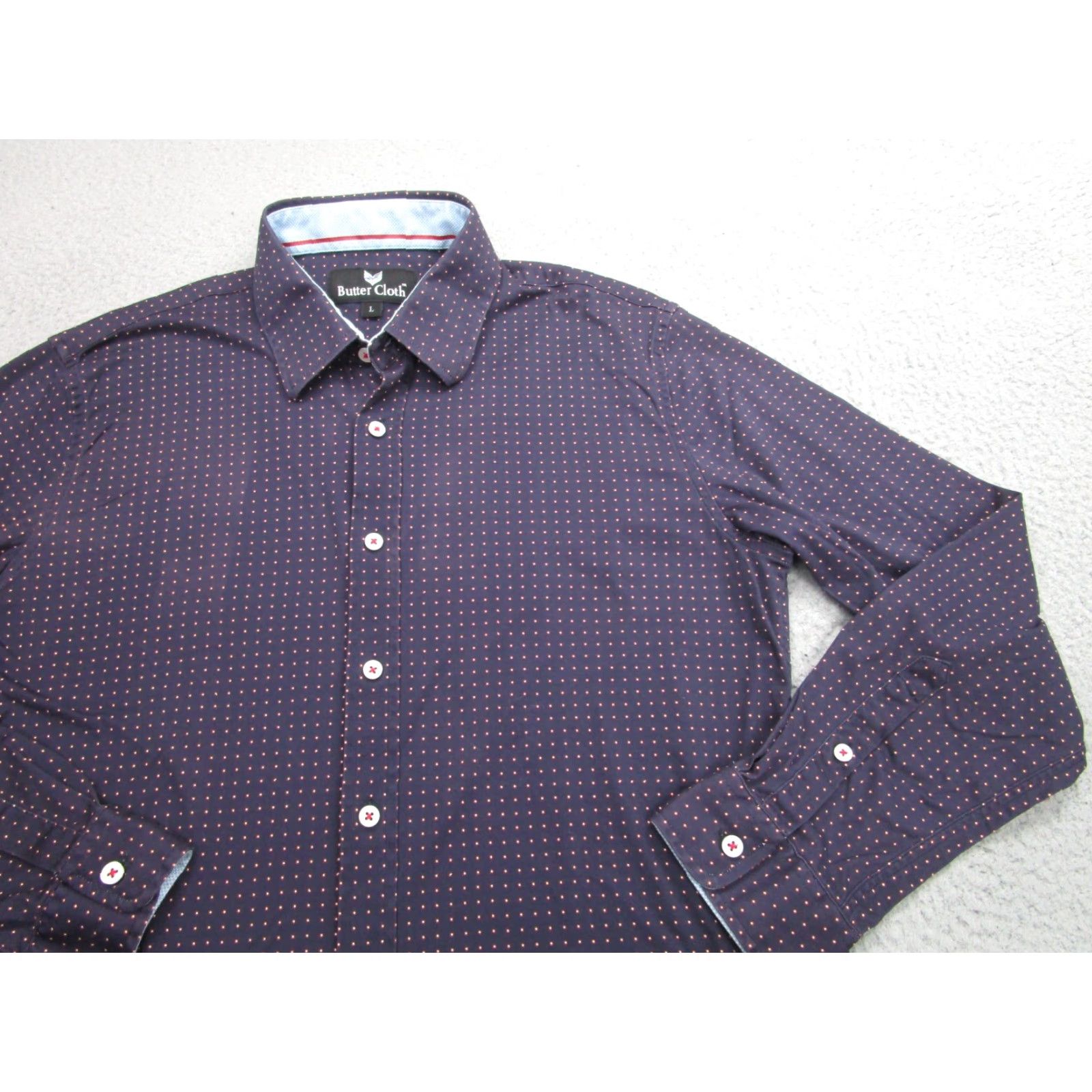 Vintage Buttercloth Slim Fit Button-Up Shirt Mens Large Blue Polka Dot Stretch Casual Preppy Size US L / EU 52-54 / 3 - 2 Thumbnail
