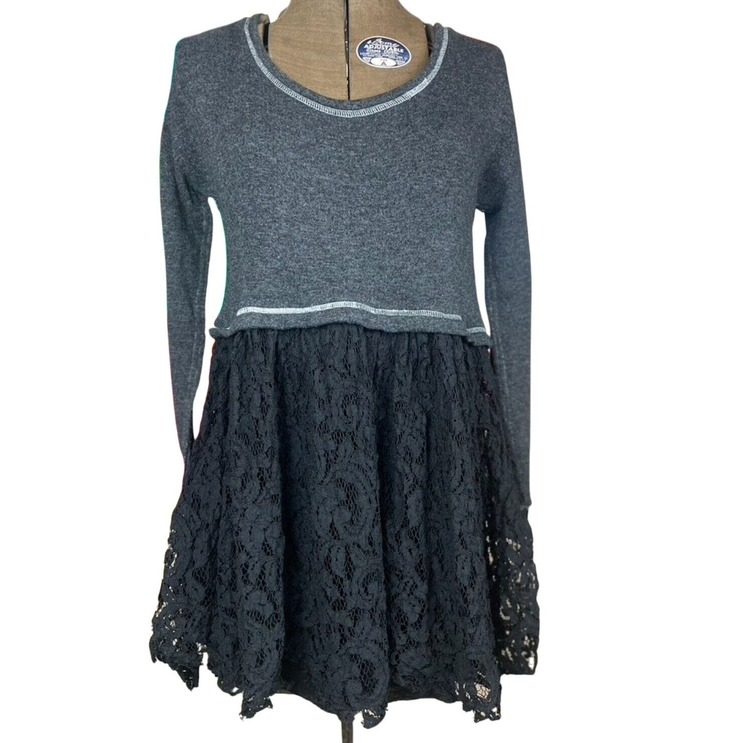 Other KIMCHI Gray Knit Lace Babydoll Dress (S) Mini Coquette Y2K Size S / US 4 / IT 40 - 1 Thumbnail
