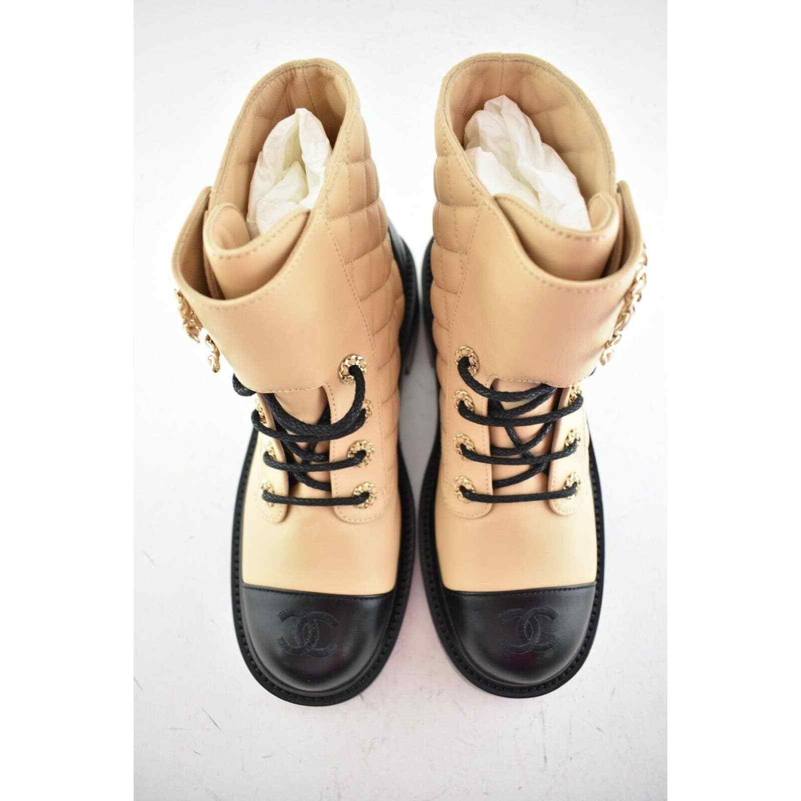 Chanel 20A Quilted Chain Combat Lace Up Tie Ankle Short Boot 40.5 Size US 10.5 / IT 40.5 - 7 Thumbnail