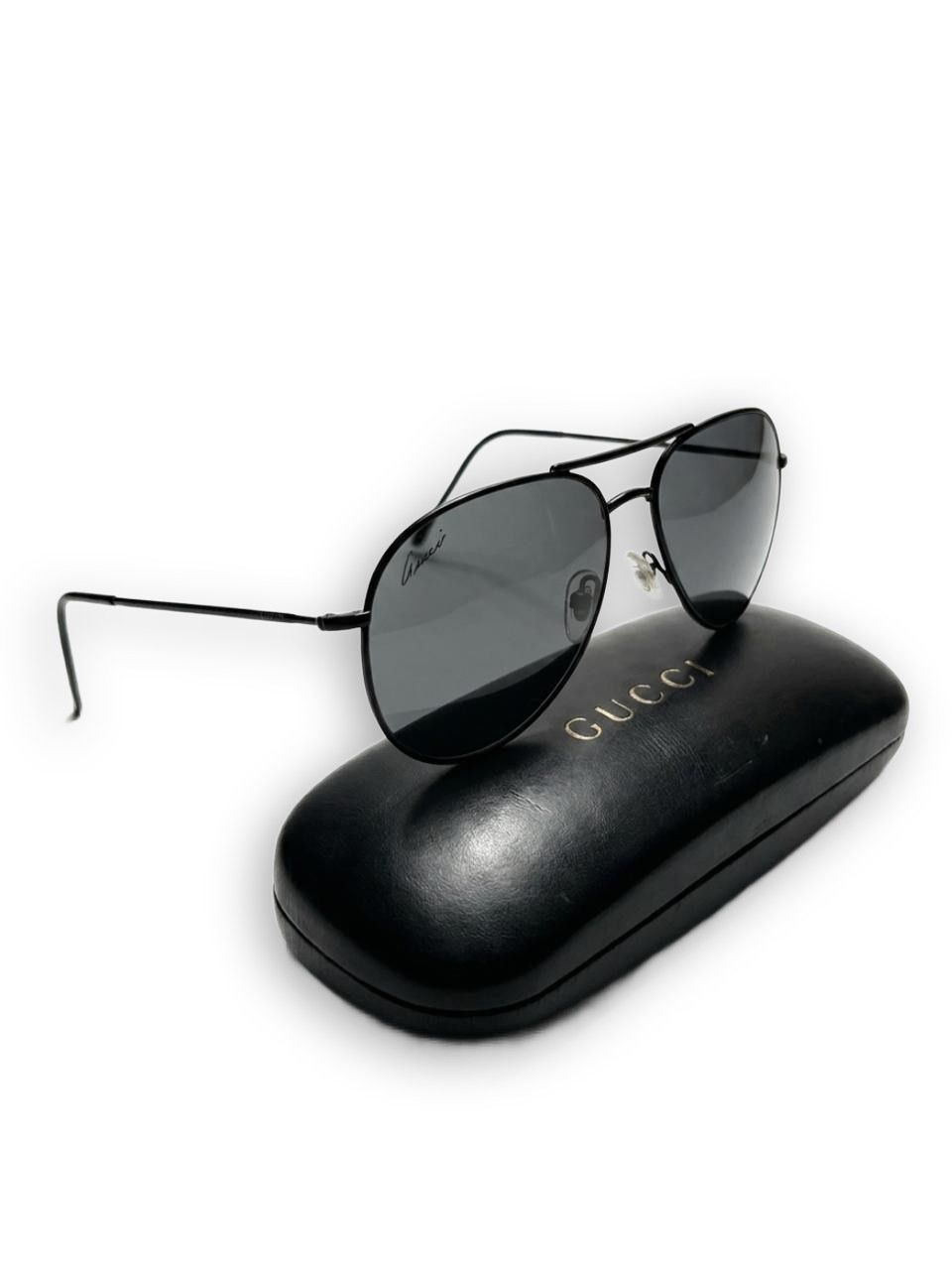 Gucci Gucci - Aviator Black Dark Grey Lenses Preloved Size ONE SIZE - 1 Thumbnail