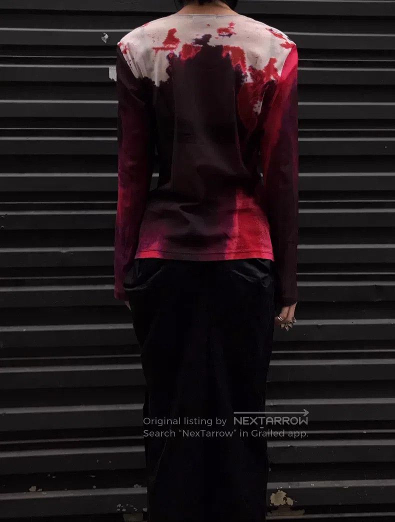 Issey Miyake Issey Miyake Main Line Blood Red Ink-Wash Mesh Long-Sleeve Size L / US 10 / IT 46 - 3 Thumbnail