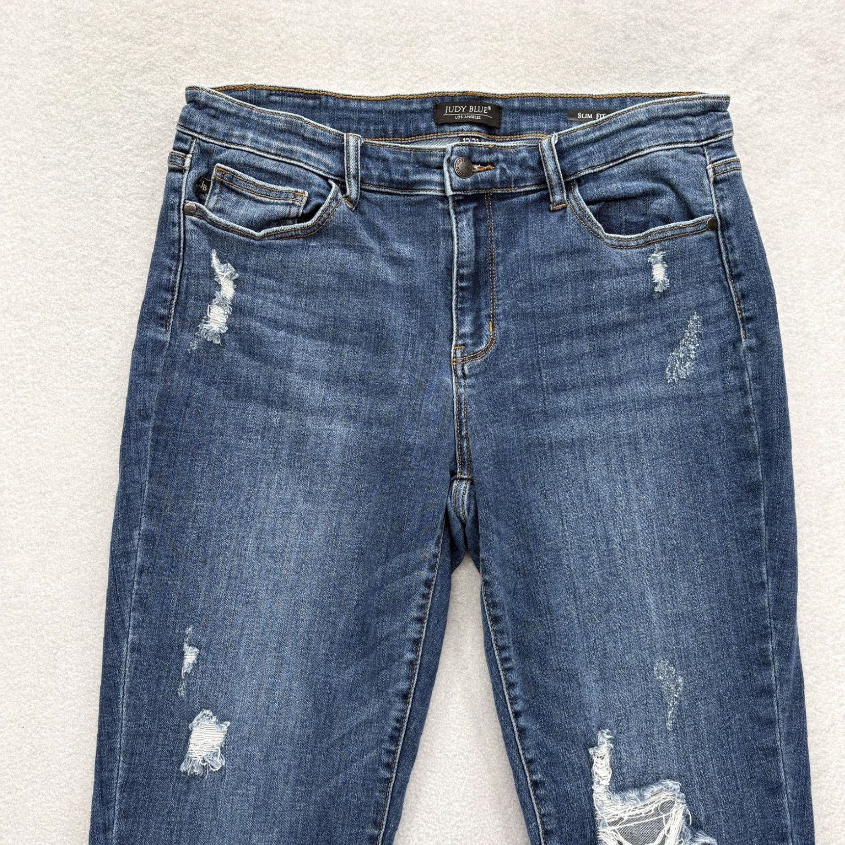 Denime Judy Blue Jeans Womens 13/31 Straight Fit Blue Mid Rise Distressed Stretch Denim Jeans Women Slim Pocket 5-Pocket Fall Vintage: No, etc Size 24" / US 00 / IT 34 - 2 Thumbnail
