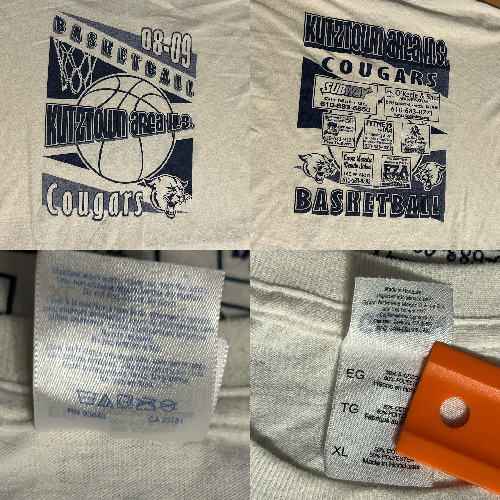 Gildan Y2K Kutztown Area High School Cougars Basketball 08-09 Shirt Men XL White Gildan Size US XL / EU 56 / 4 - 8 Thumbnail