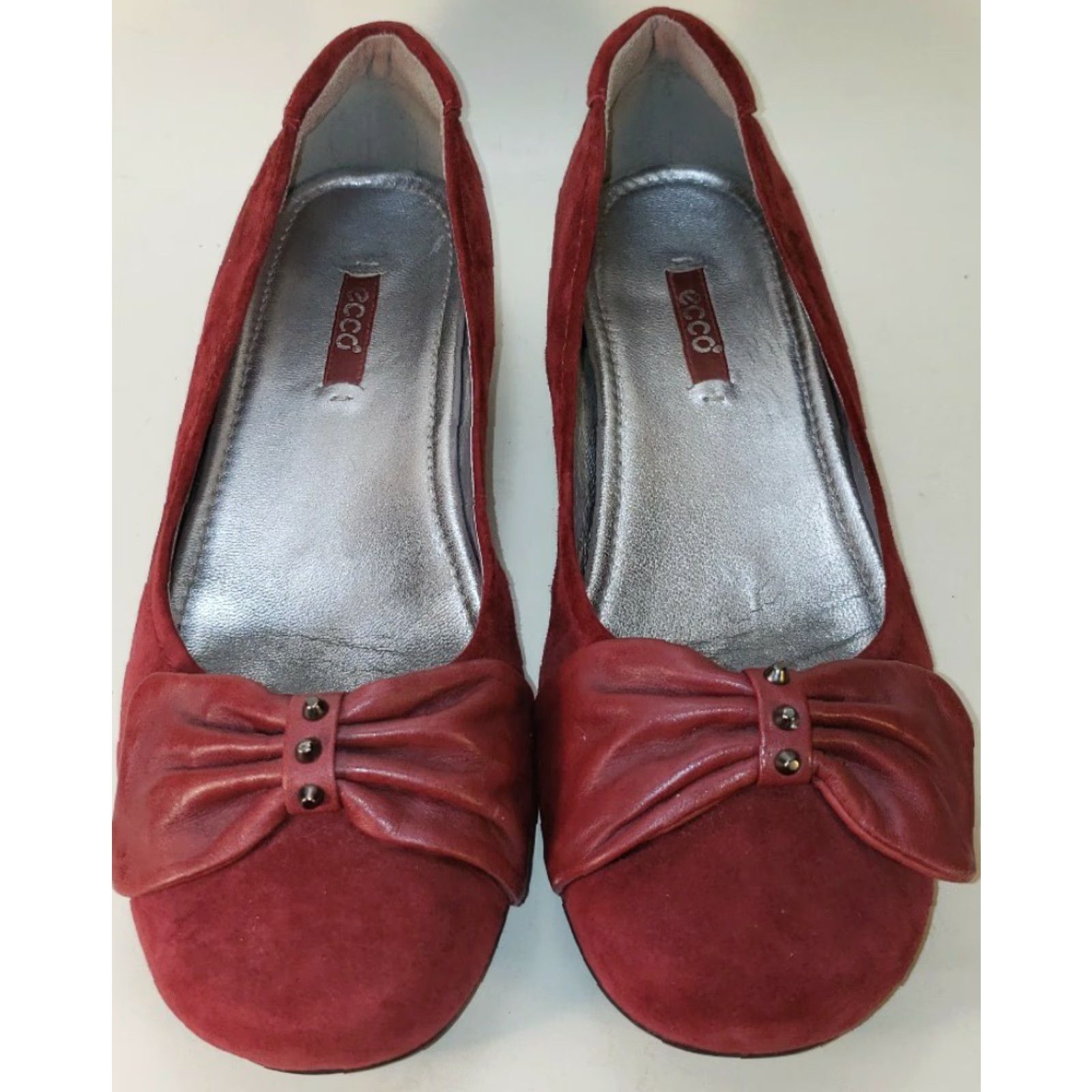 Ecco Ecco Bouillon Bow Red Suede Slip On Ballet Flats Womens 7.5 EU 38 Size US 8 / IT 38 - 2 Thumbnail