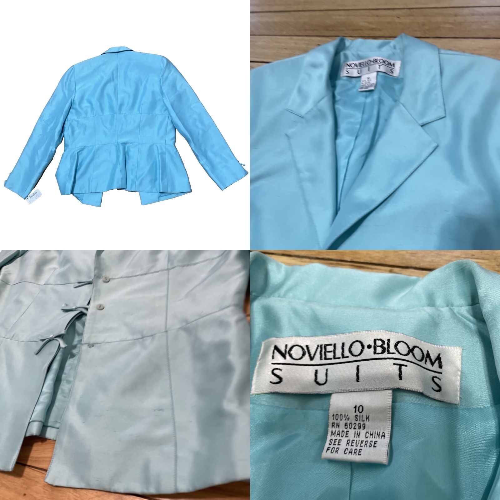 Neiman Marcus Noviello Bloom Suits Silk Jacket Women 10 Blue Blazer Three-Button Notch Lapel Three-Button Front Button Single-Breasted Bow Blazer Size L / US 10 / IT 46 - 10 Thumbnail