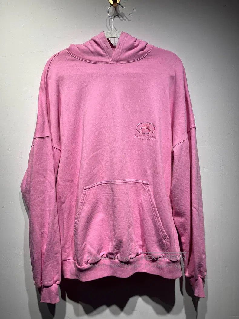 Balenciaga Letter Embroidered Pink Hooded Sweatshirt