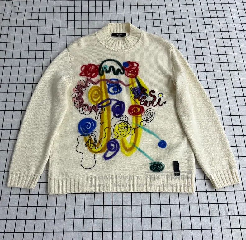 Fendi Fendi White Graffiti Knitted Sweater Size US M / EU 48-50 / 2 - 1 Thumbnail