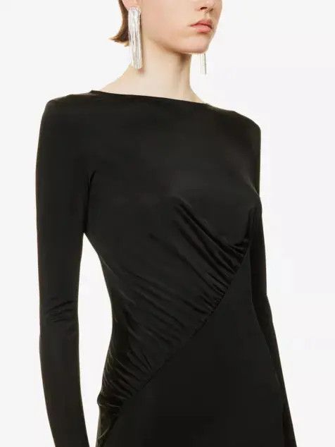 Saint Laurent Paris o1s1wg110924 Long Draped Dress in Crepe Jersey in Black Size XS / US 0-2 / IT 36-38 - 5 Thumbnail