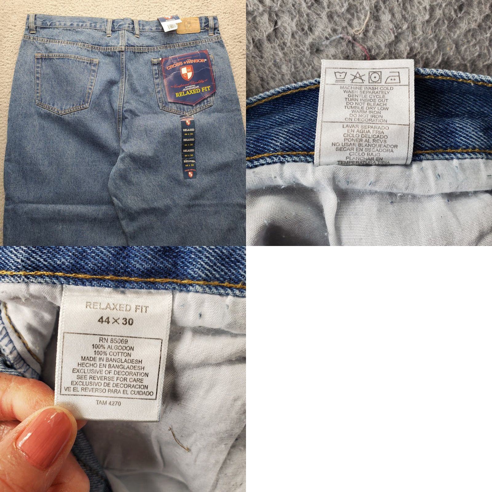 Denime Cross & Winsor Jeans Mens 44x30 Blue Denim Relaxed Fit Cotton 5-Pocket Straight Mens Size 44 Blue 100% Cotton NWT Size US 44 / EU 60 - 8 Thumbnail