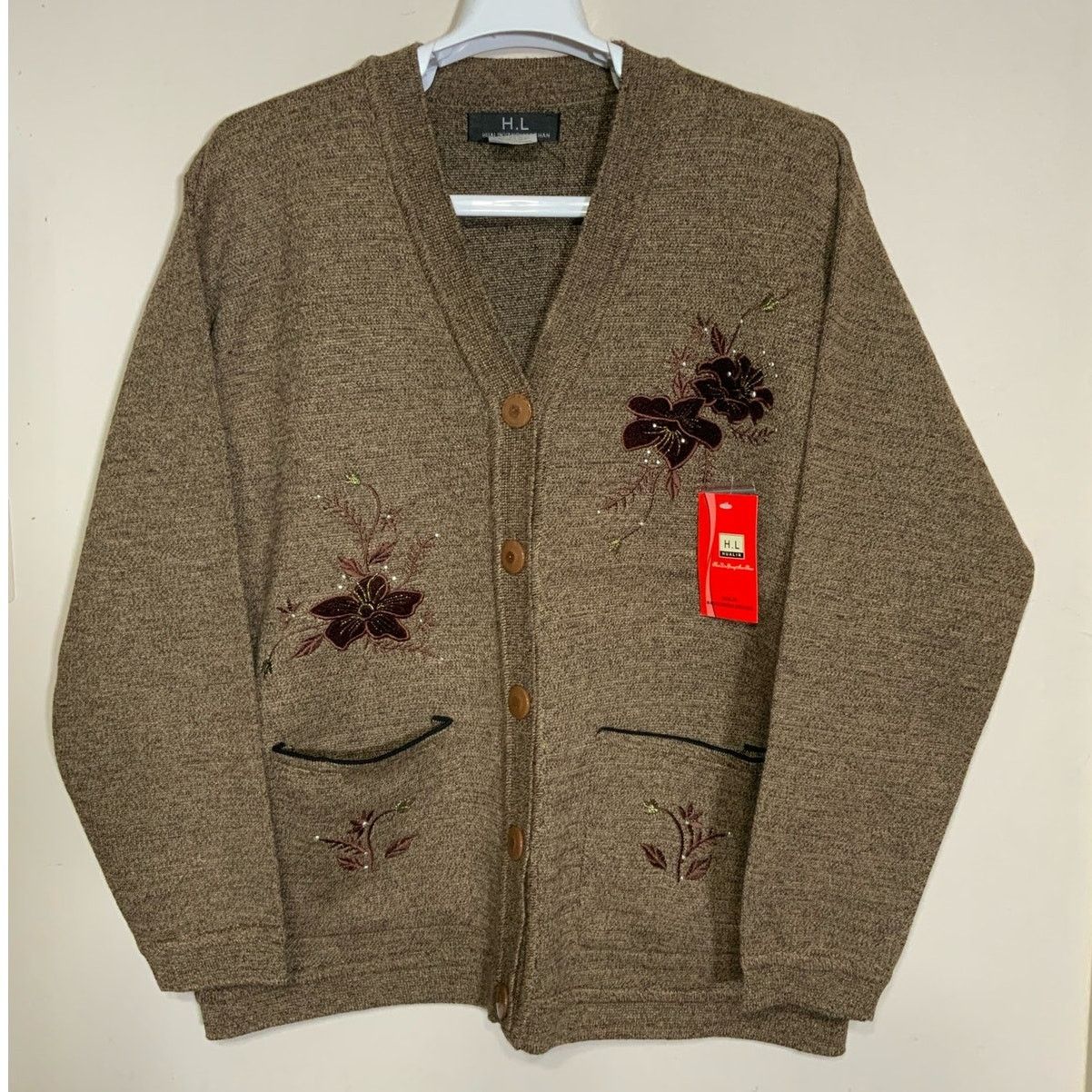 Unknown London Hualinyangmaoshan Womens Cardigan Brown Embroidered ButtonUp Size M / US 6-8 / IT 42-44 - 1 Thumbnail