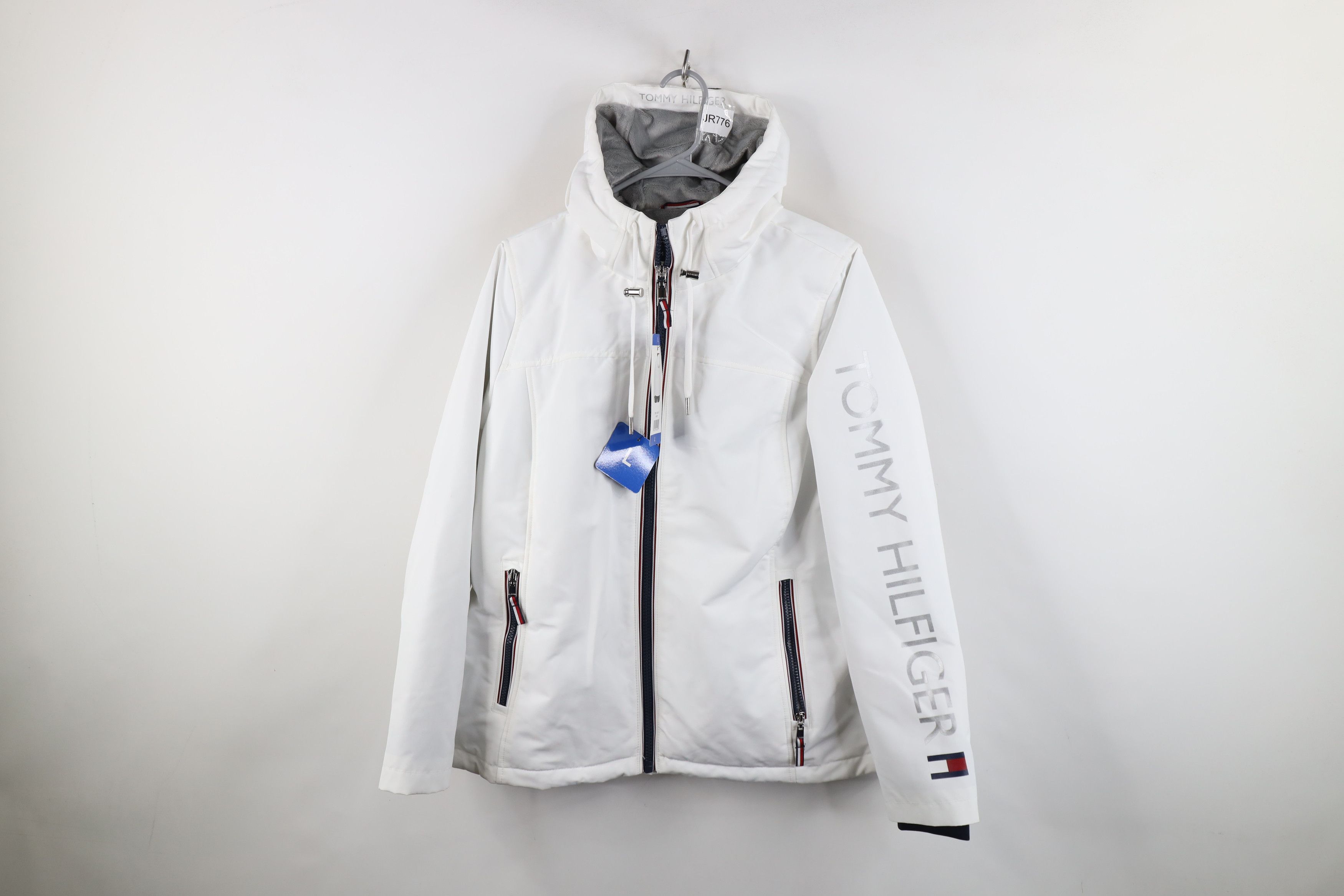 New Tommy Hilfiger Fleece Lined Full Zip Hooded Jacket White