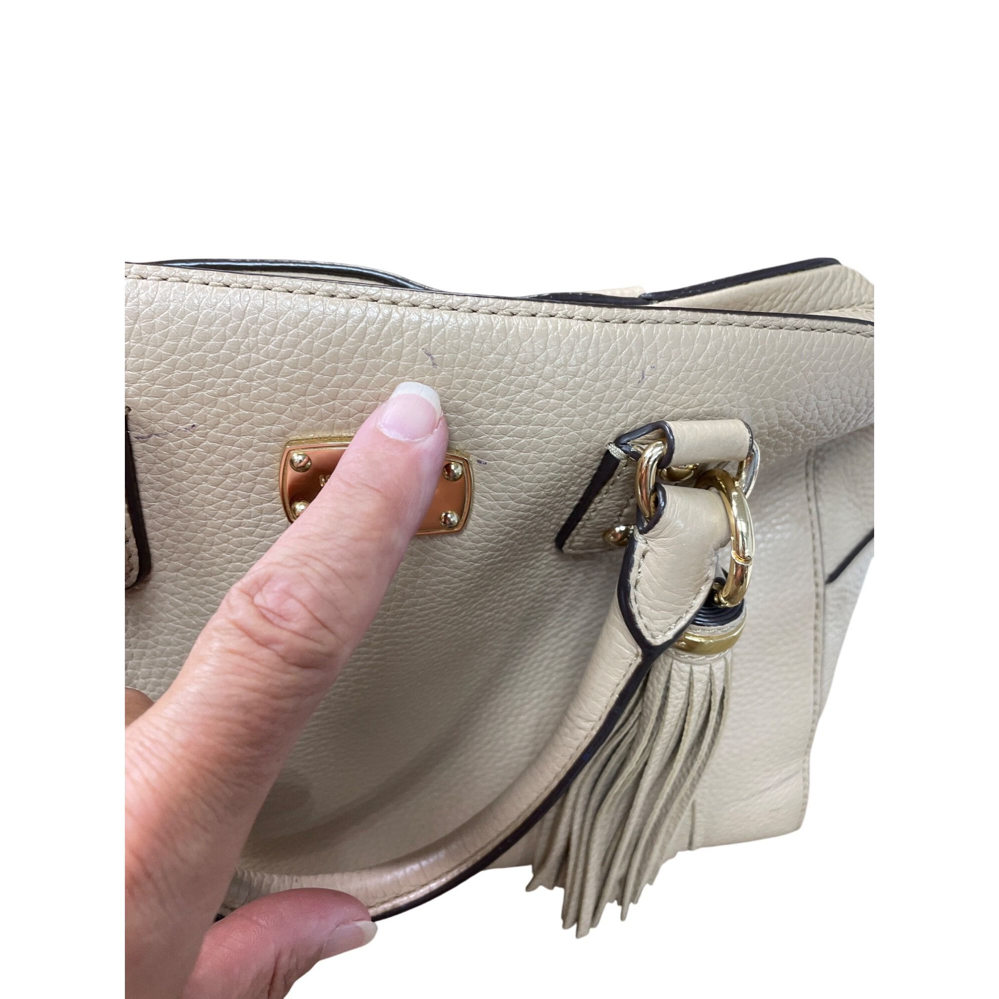 Michael Kors Michael Kors Womens Beige Leather Satchel Handbag SKU 9033 Size ONE SIZE - 13 Thumbnail