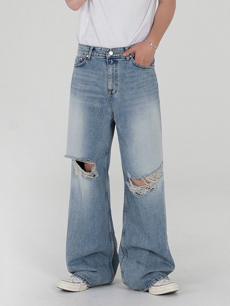 Japanese Brand × Jean Retro loose straight leg casual ripped jeans Size US 32 / EU 48 - 3 Thumbnail