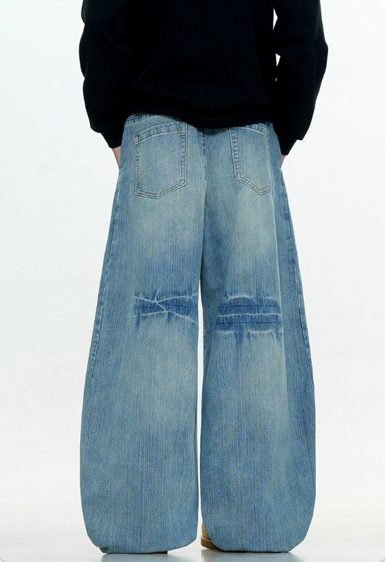 Jean American retro men's washed wide-leg loose scimitar jeans Size US 32 / EU 48 - 4 Thumbnail